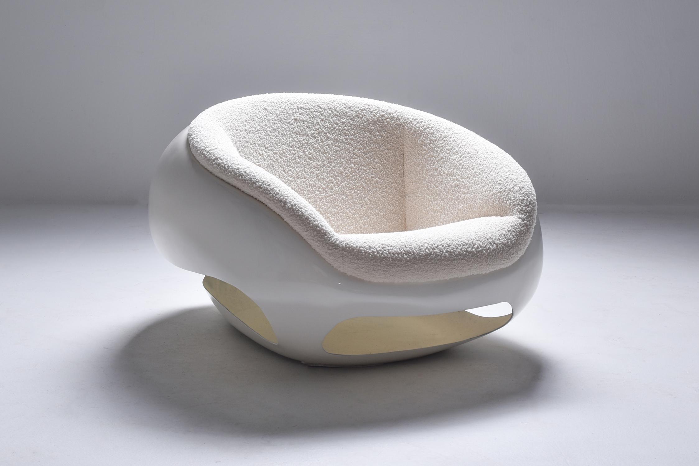 Italian Mario Sabot Sculptural Fiberglass Lounge Chairs in Bouclé