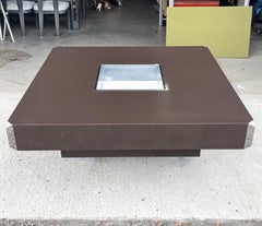 Mario Sabot Square Cocktail Table Brown Laminate and Polished Stainless Steel