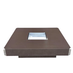 Mario Sabot Square Cocktail Table Brown Laminate and Polished Stainless Steel