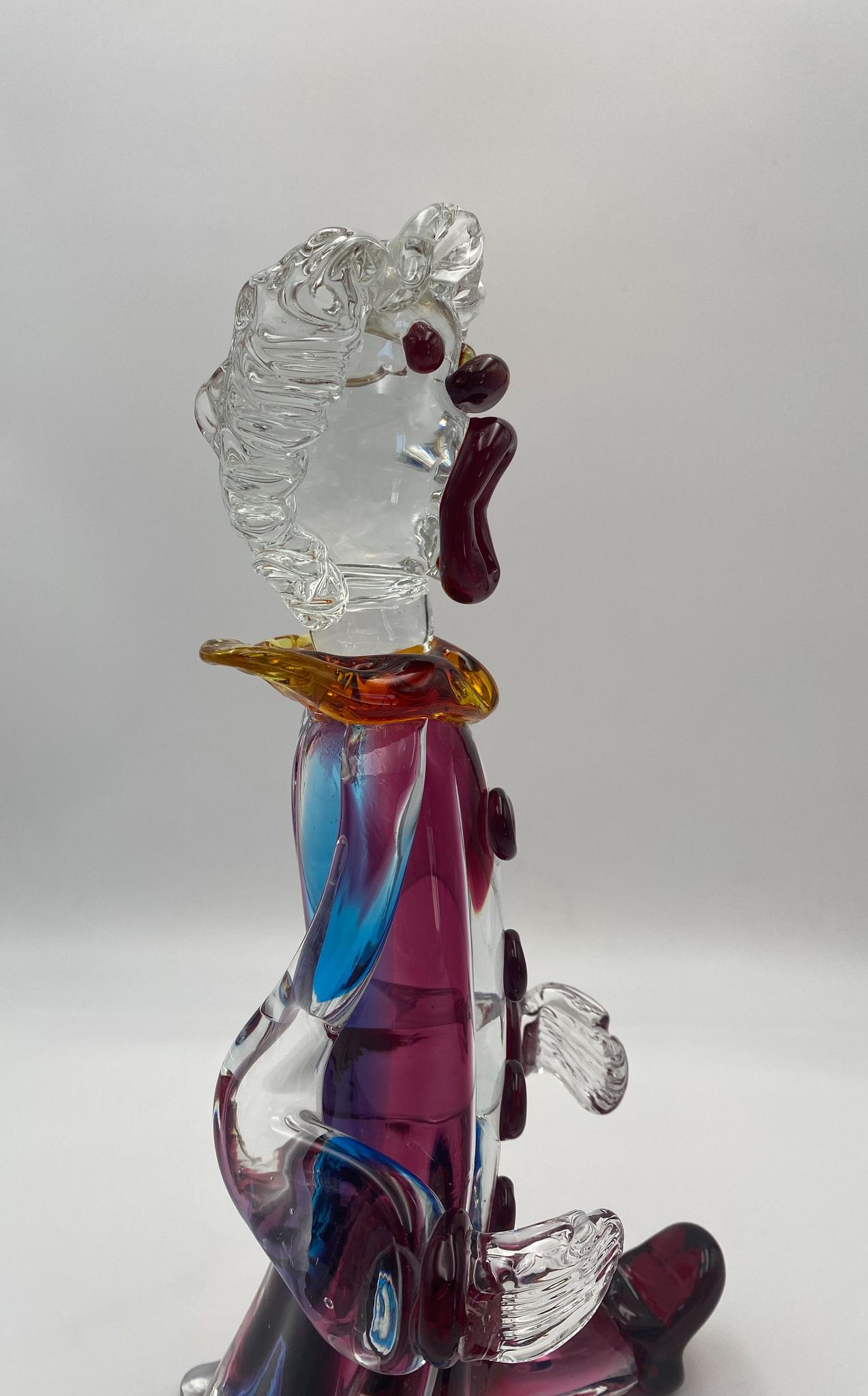 Mario Sandon ( Signed ) Tall Art Glass Circus Clown Sculpture, 20th Century 6