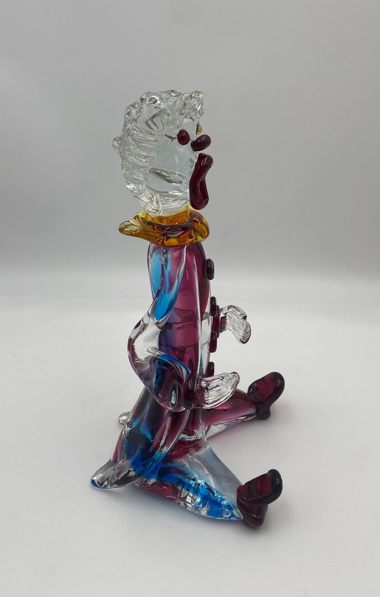 Mario Sandon ( Signed ) Tall Art Glass Circus Clown Sculpture, 20th Century 9