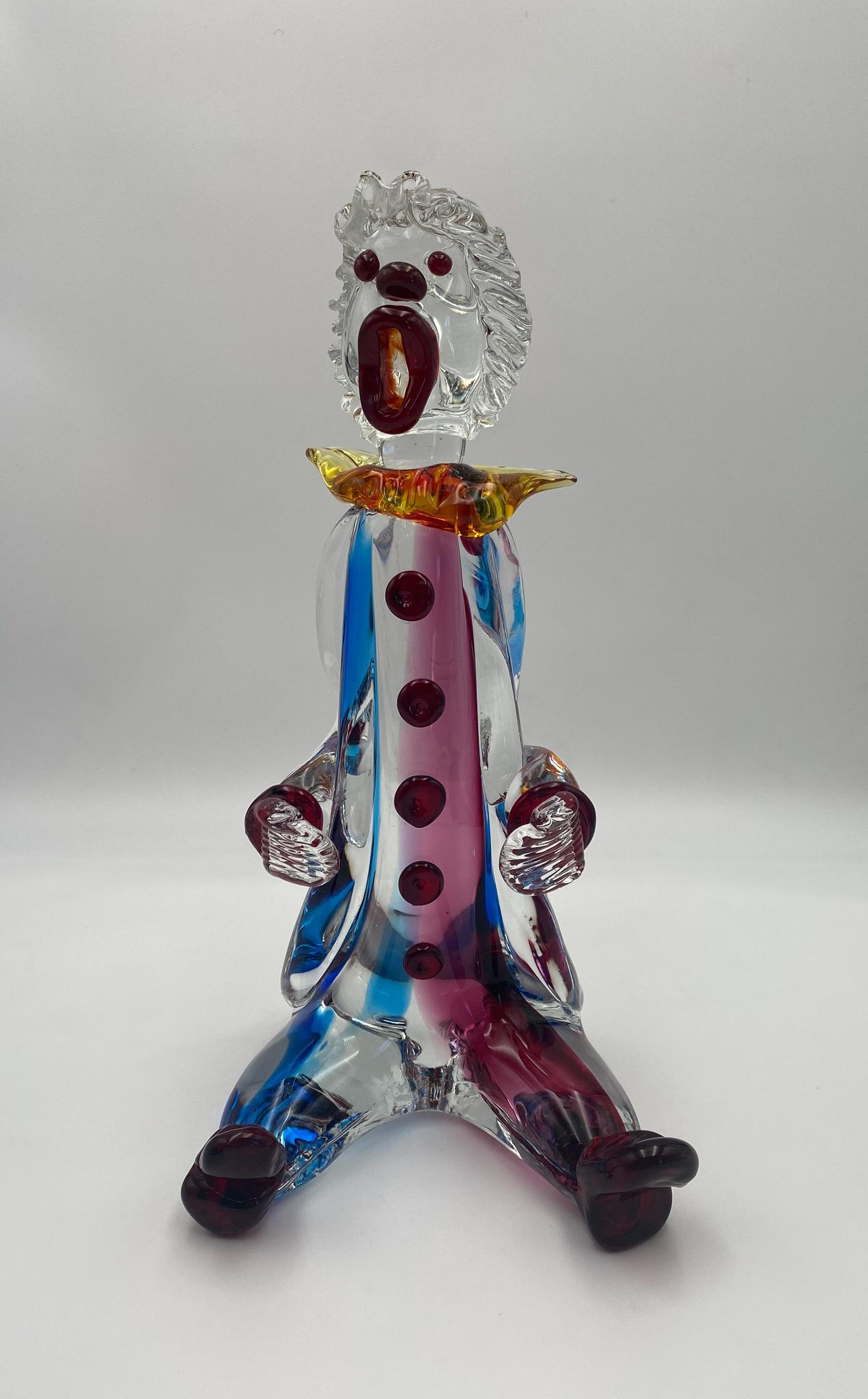 Mario Sandon ( Signed ) Tall Art Glass Circus Clown Sculpture, 20th Century 10