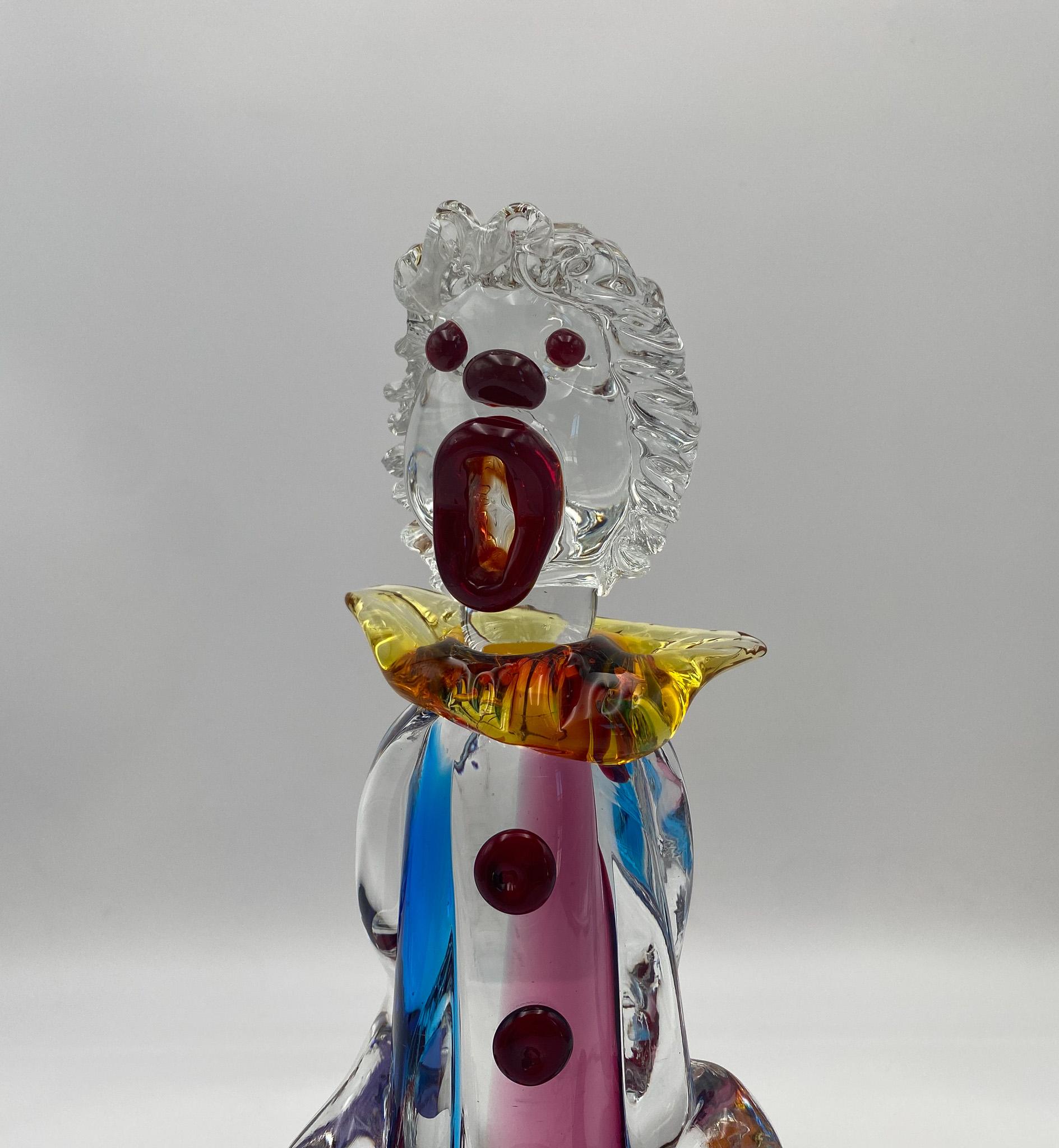 Mario Sandon ( Signed ) Tall Art Glass Circus Clown Sculpture, 20th Century 12