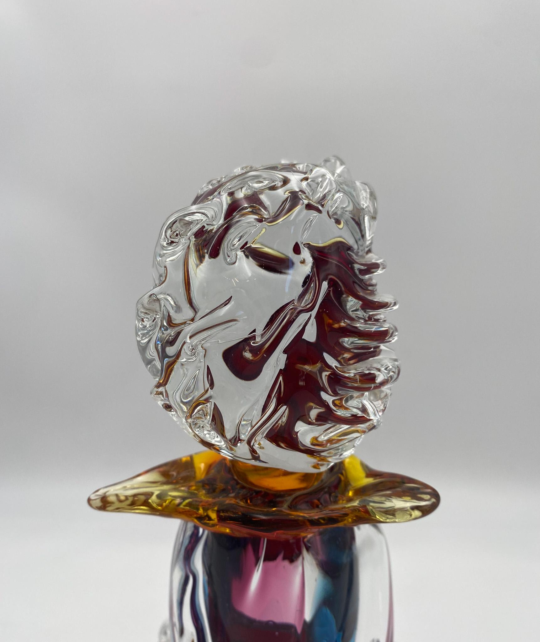 Mario Sandon ( Signed ) Tall Art Glass Circus Clown Sculpture, 20th Century 13