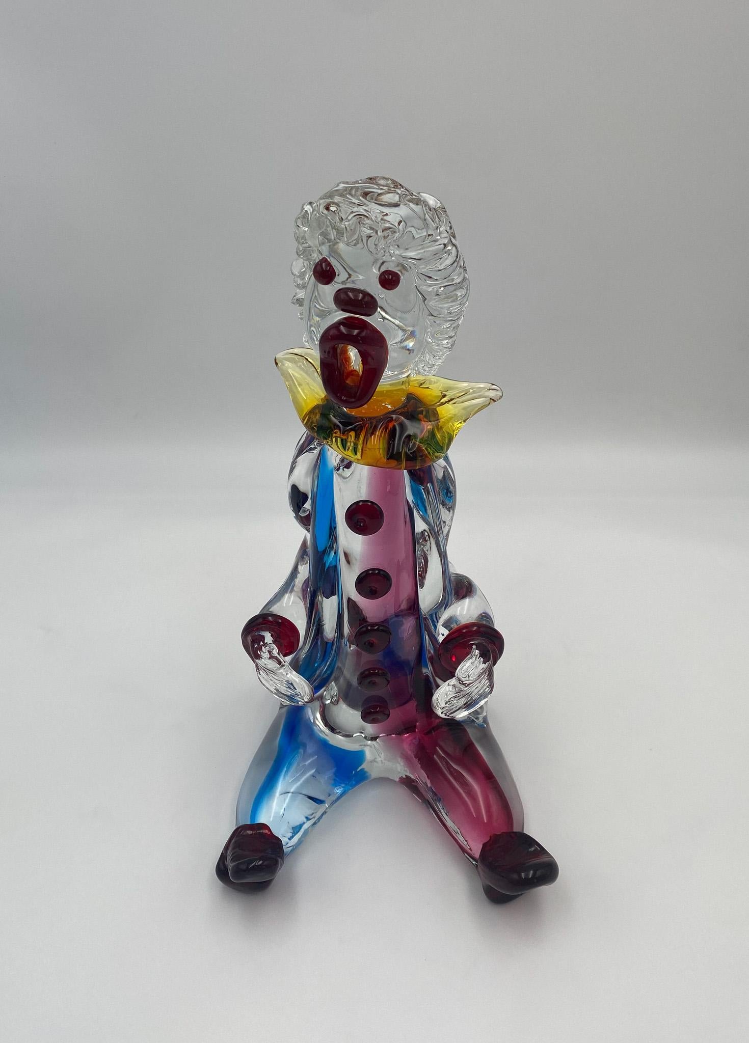 Mario Sandon ( Signed ) Tall Art Glass Circus Clown Sculpture, 20th Century. 