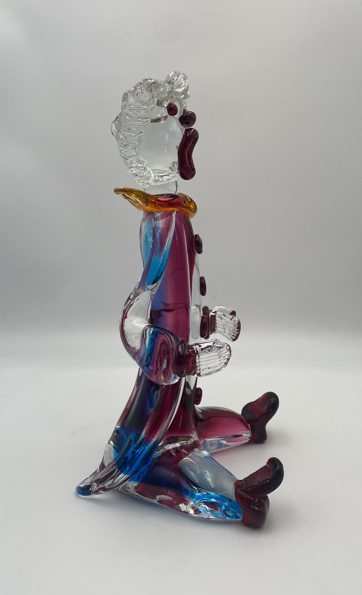 Mario Sandon ( Signed ) Tall Art Glass Circus Clown Sculpture, 20th Century 1