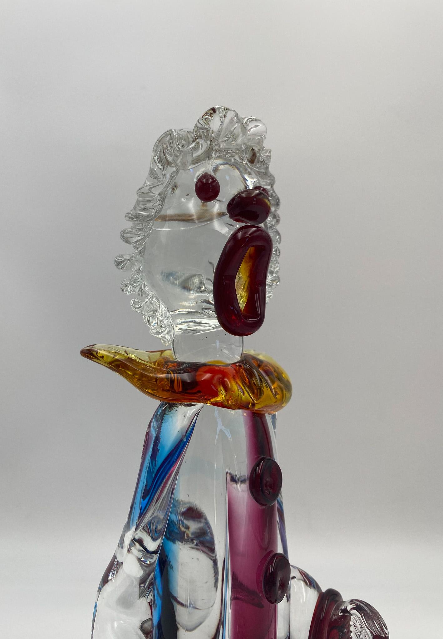 Mario Sandon ( Signed ) Tall Art Glass Circus Clown Sculpture, 20th Century 2