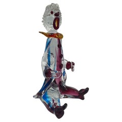 Mario Sandon ( Signed ) Tall Art Glass Circus Clown Sculpture, 20th Century