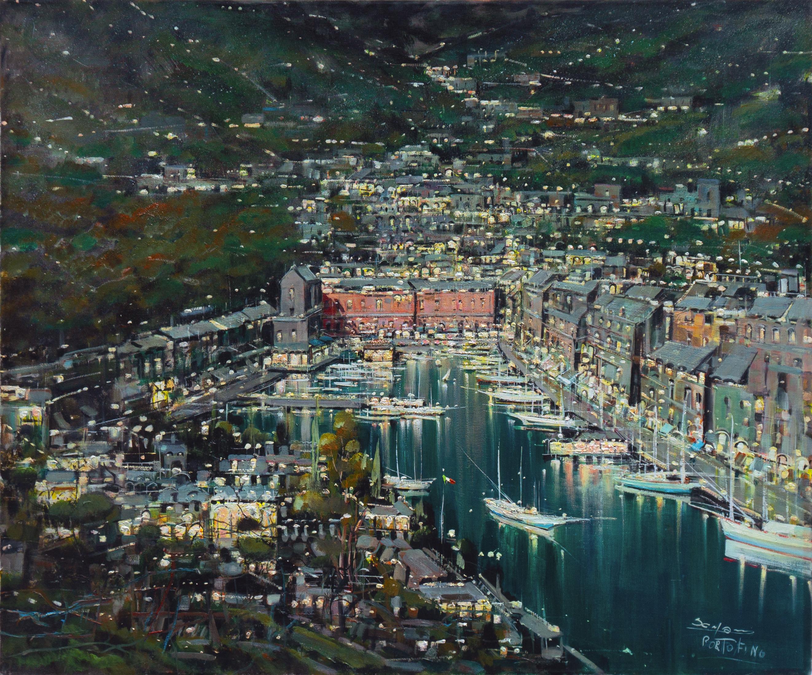 Mario Sanzone Landscape Painting - 'Portofino', Genoa, Italian Riviera, Naples Academy of Fine Art, Amalfi Coast