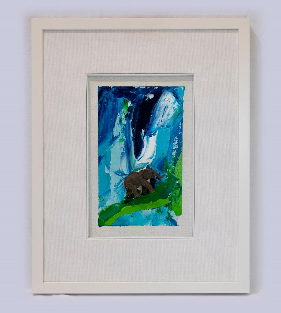 Untitled - Elephant is an original artwork realized by the Italian artist Mario Schifano in 1995. 

Original mixed media. Painting on canvas with sculpture relief. 

Hand-signed by the artist on the back of the canvas: Schifano. 

White wood frame