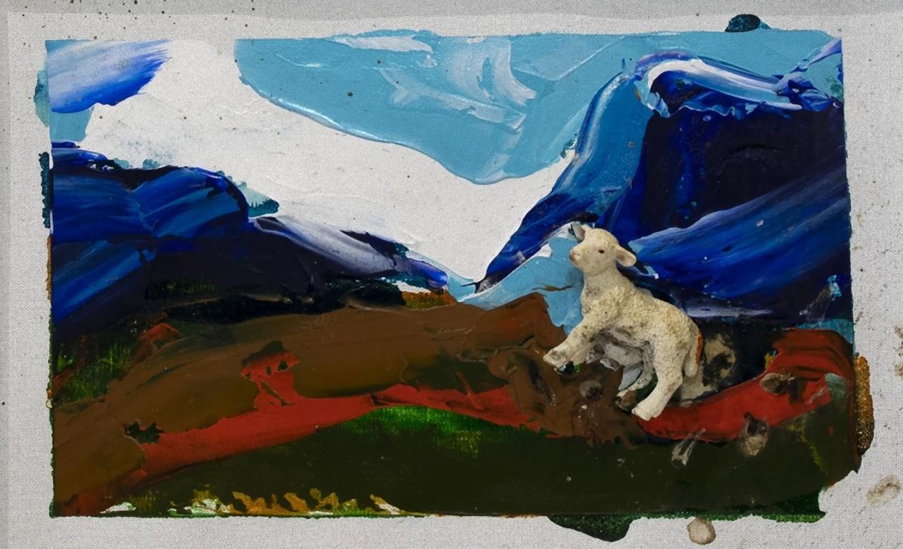 Sans titre - Agneau est une œuvre d'art réalisée par l'artiste italien Mario Schifano en 1995. 

Technique mixte originale, acrylique et émail. Peinture sur toile avec sculpture en relief. 

Signé à la main par l'artiste au dos de la toile :