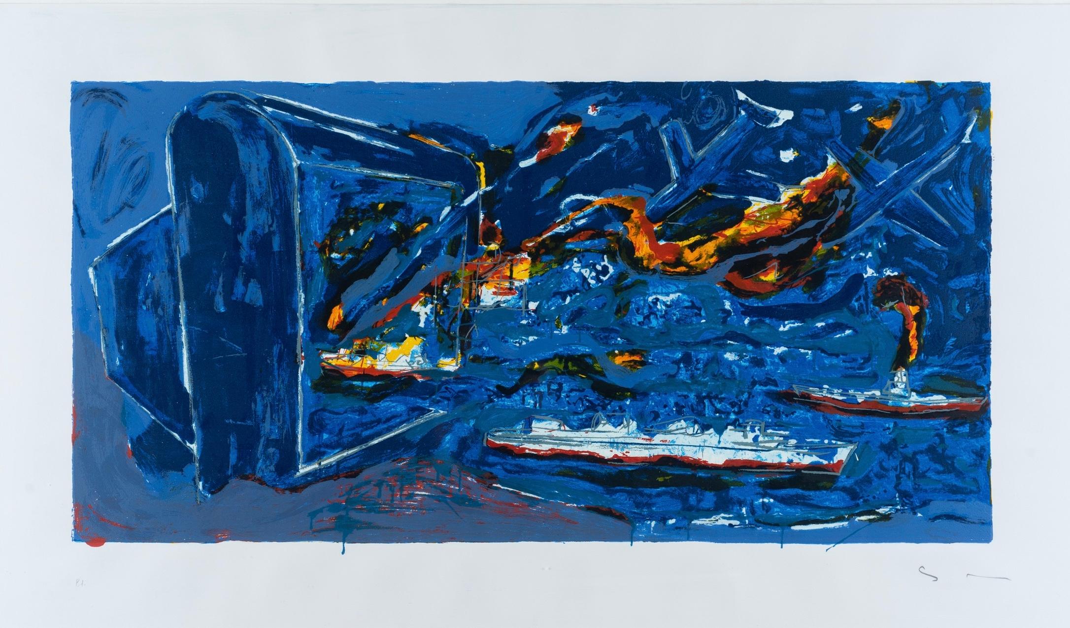 Enamel screen printing, edited in 1996.
Limited edition, numbered HC (hors commerce)
Signed in pencil by artist in lower right corner.
Paper size: 70 x 120 cm
Very good conditions.

Publications:
Torcular. Mario Schifano, serigrafie 1996-97 (volume