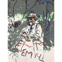 Mario Schifano - Emil - Lithographie signée à la main avec crémaillère en soie, 1988