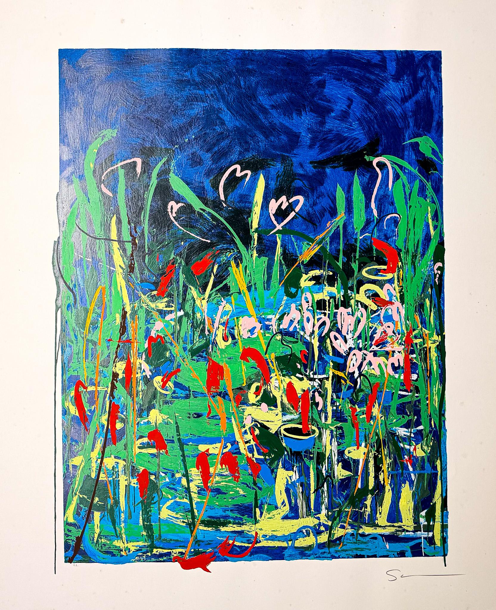 Mario Schifano(1934–1998)- Acquatico IV - Screen print in 35 colors paper - 1993 en vente 1