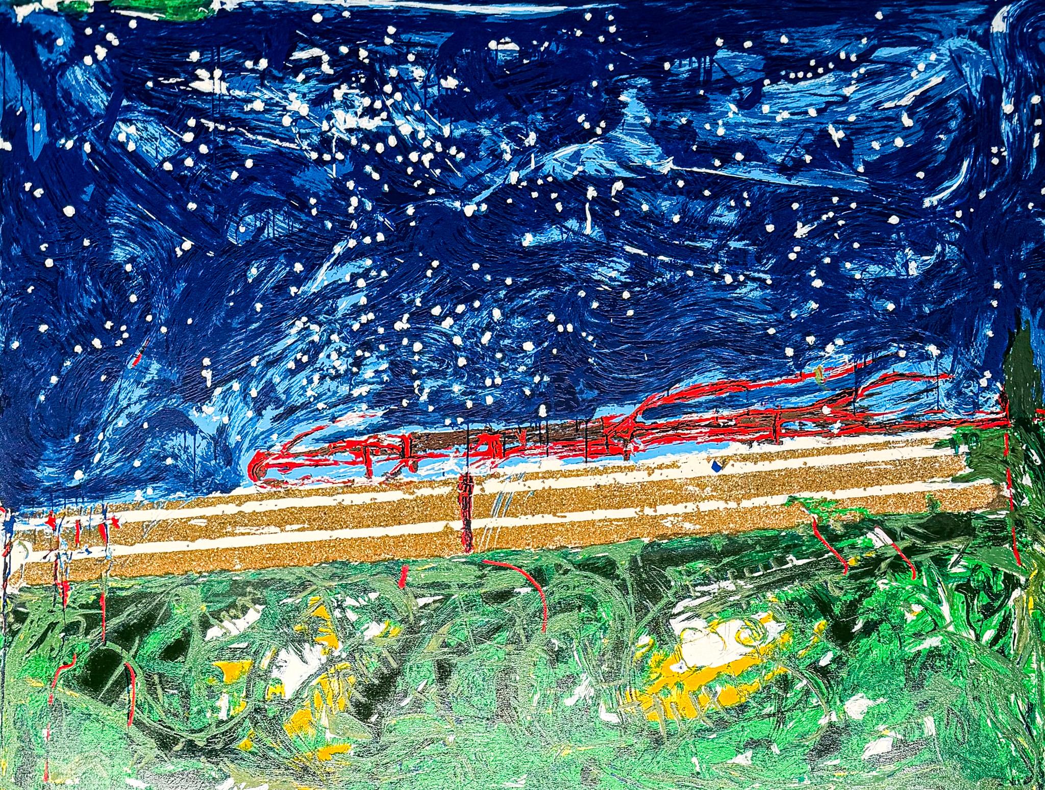 Sérigraphie à l
émail en 48 couleurs sur papier Magnani, éditée en 1989.
Edition limitée à 199 exemplaires, numérotés PA ( épreuve d
artiste)
Signé au crayon par l
artiste dans le coin inférieur droit.
Très bonnes conditions.

Taille du papier : 100