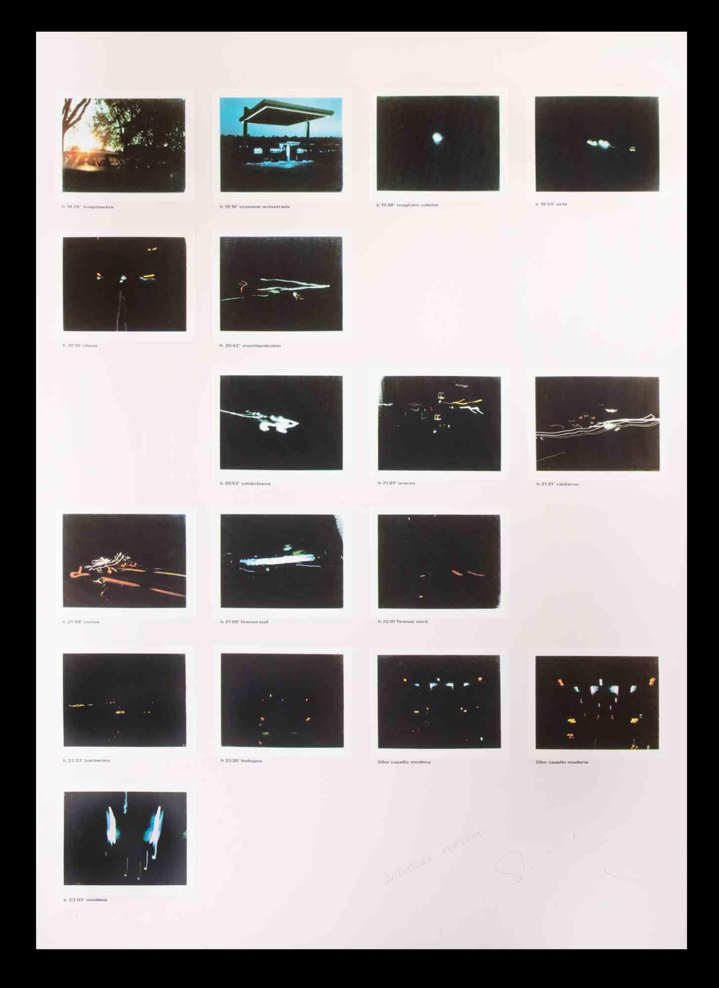 Night Driver is a contemporary artwork realized by Mario Schifano in the 1970s.

Hand-signed and titled on the lower margin.

Numbered on the lower margin. Edition 39/60

Good conditions.

The artwork represents 17 photographs in different places