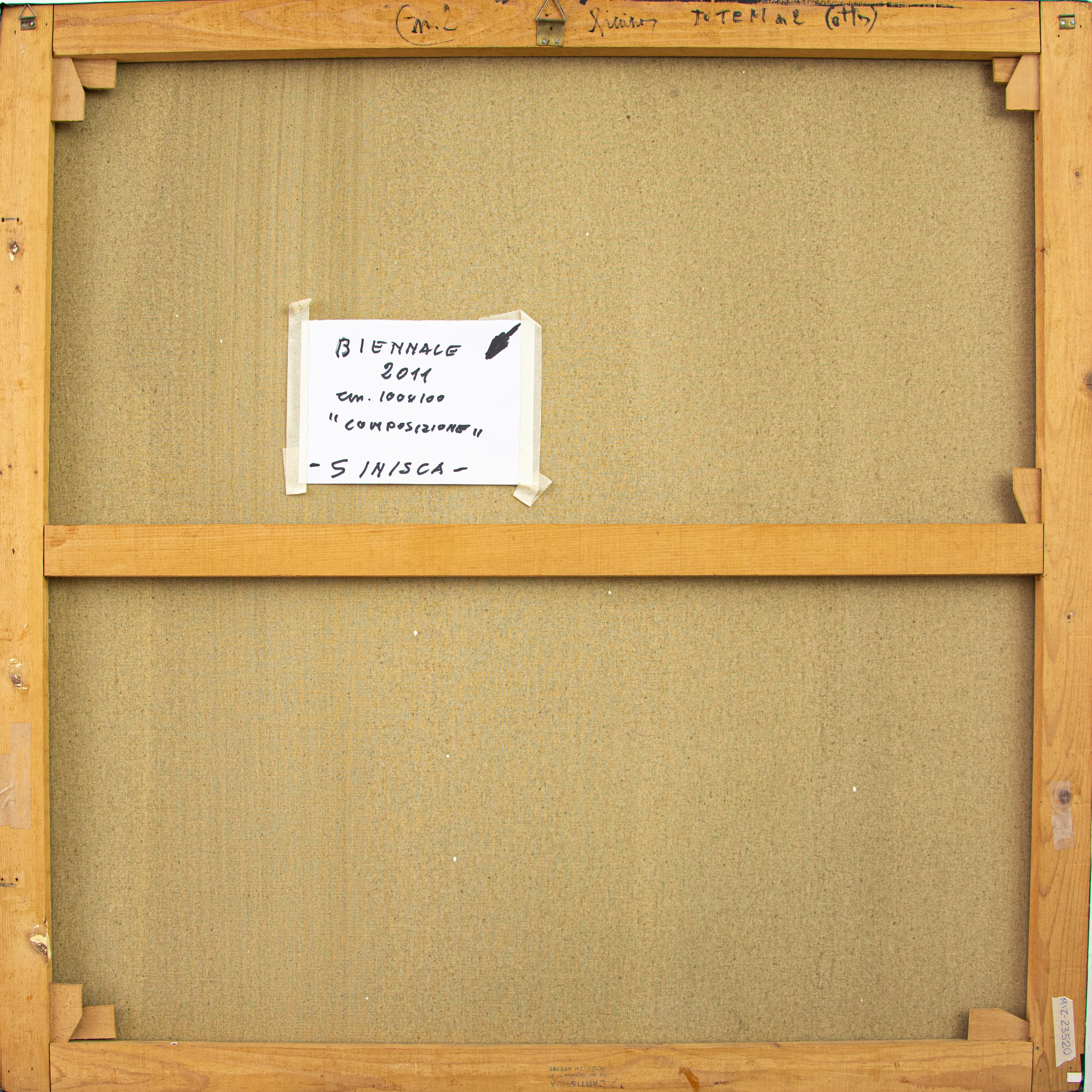 Composition abstraite - Technique mixte sur toile par Mario Sinisca - années 1990 en vente 1