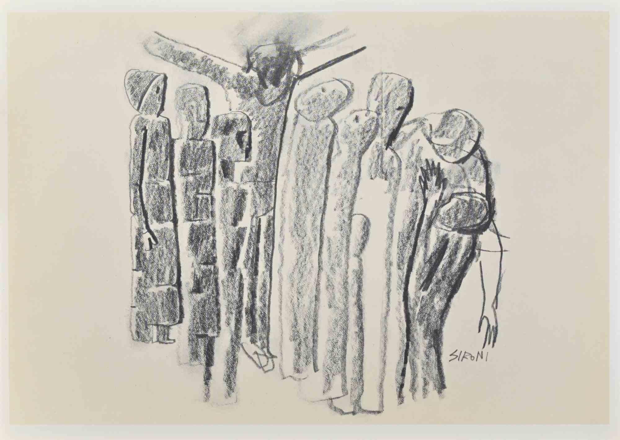 Crucifixion – Mixed Media nach Mario Sironi – Mitte des 20. Jahrhunderts