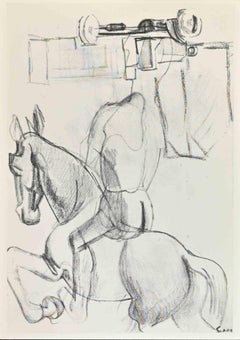 Hombre a caballo - Técnica mixta según Mario Sironi - Mediados del siglo XX