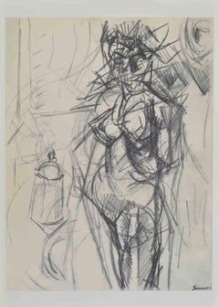 Naked and Environment - Mixed Media after Mario Sironi - Mid-20th Century