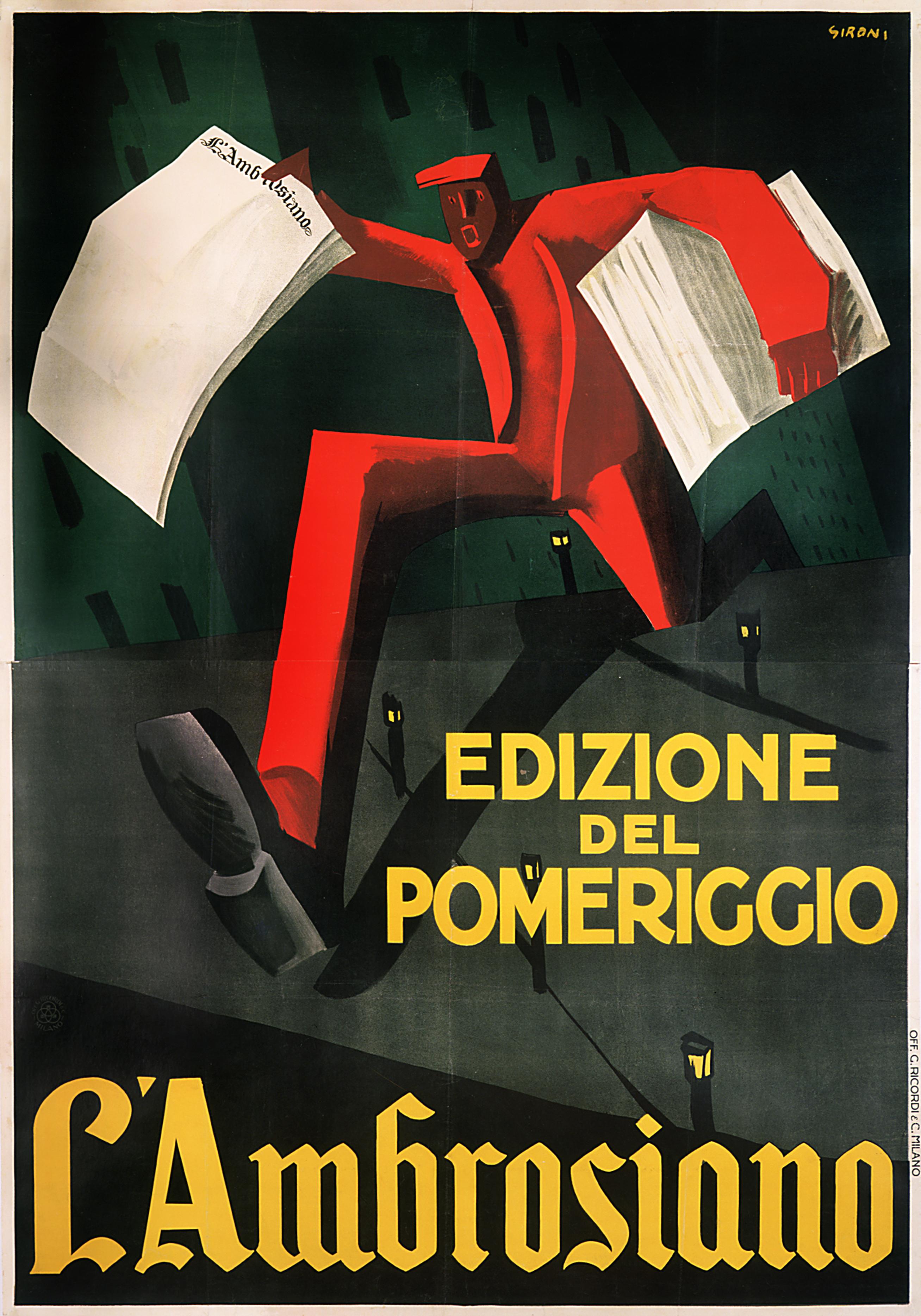 "L'Ambrosiano Edizione del Pomeriggio" Original Vintage Futurist Poster - Print by Mario Sironi