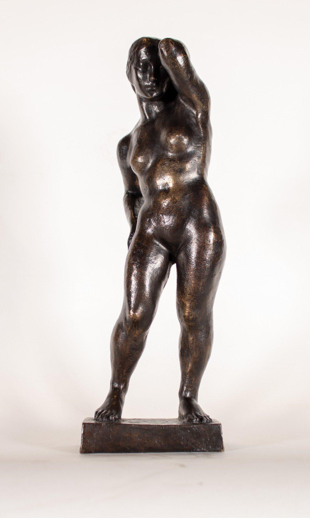 Italian Bronze Sculpture of Nude Woman, Mid 20th Century - Gold Nude Sculpture by Mario Spampinato