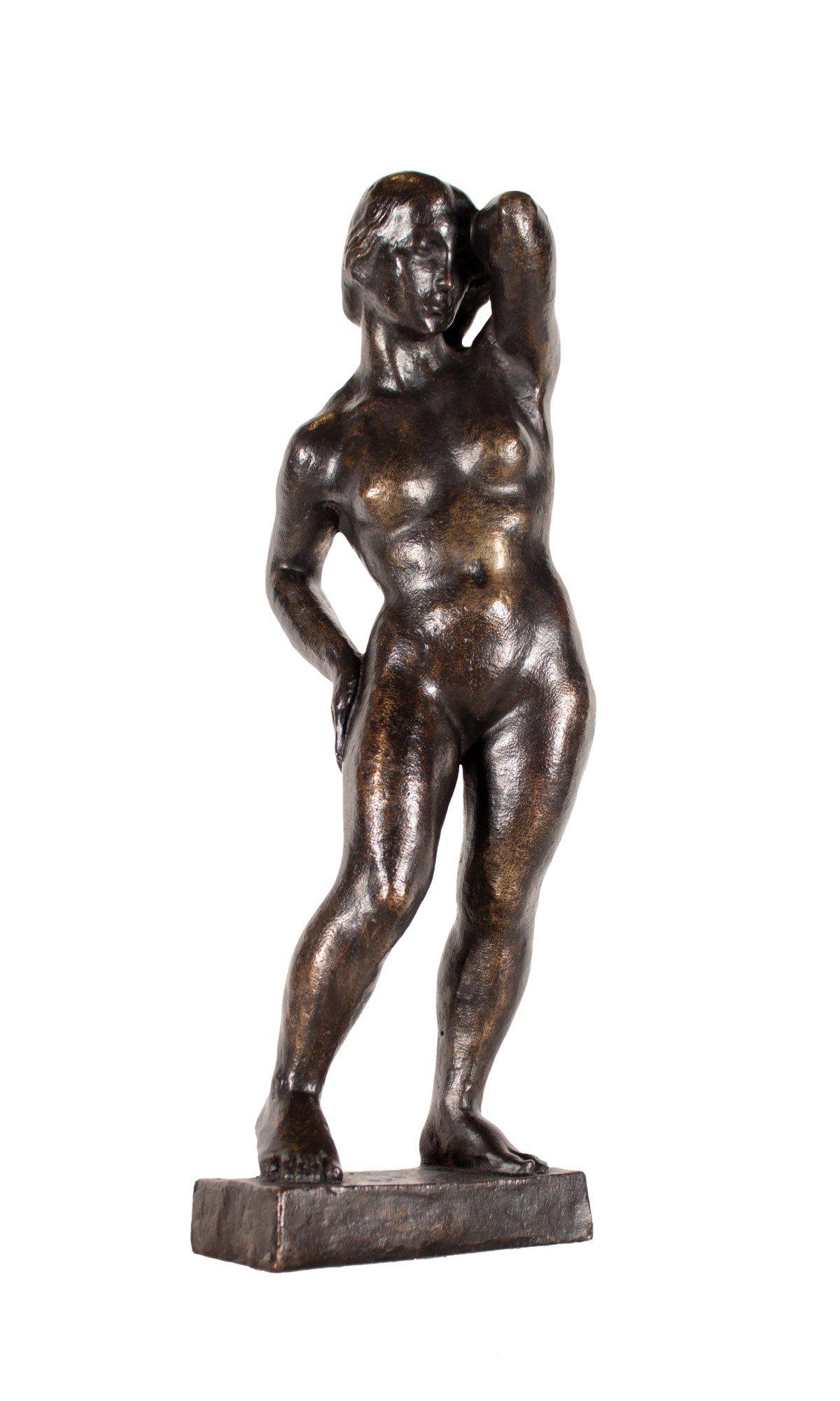 Mario Spampinato Nude Sculpture - Italian Bronze Sculpture of Nude Woman, Mid 20th Century