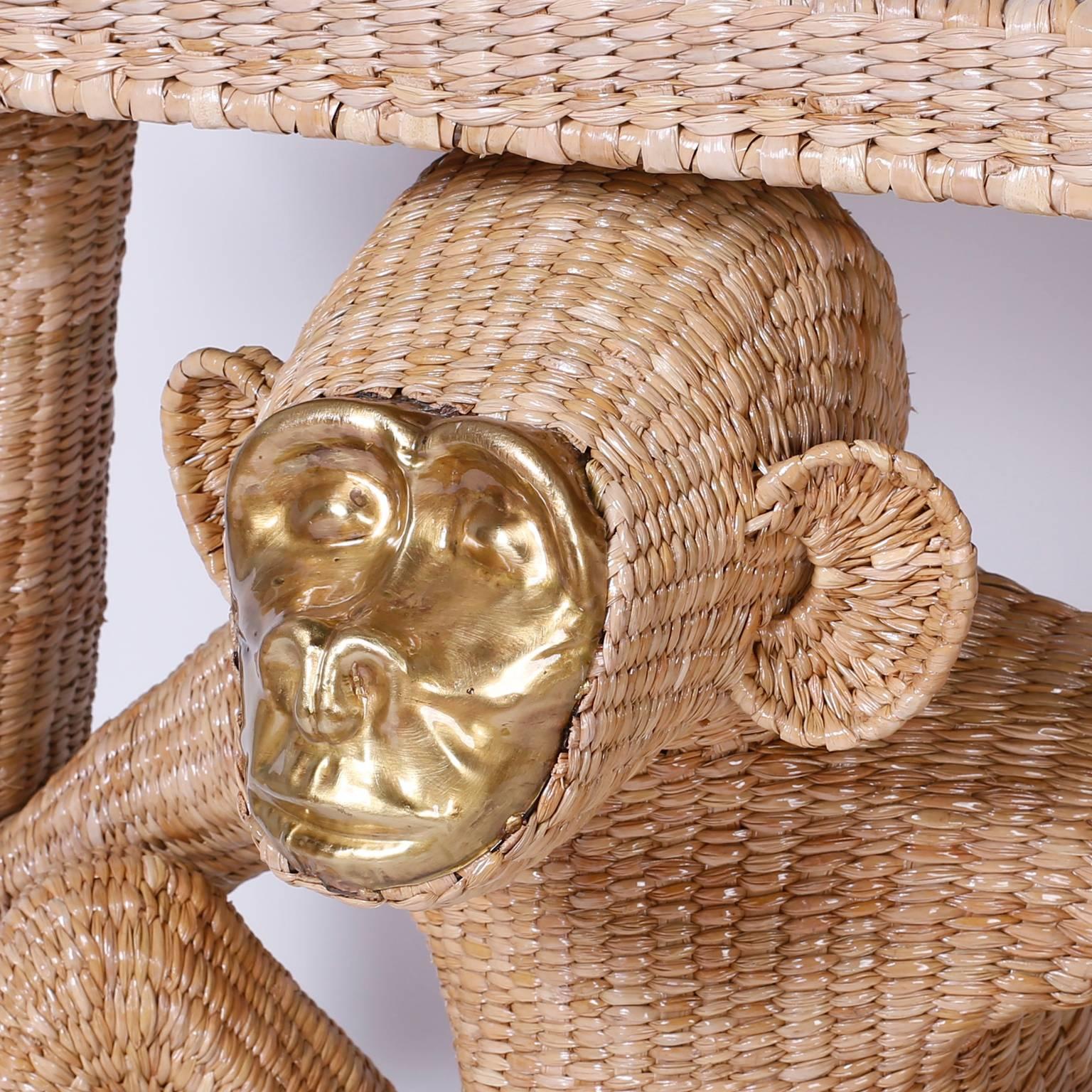 Mario Torres Brass Face Monkey Console, Pair Available.  1