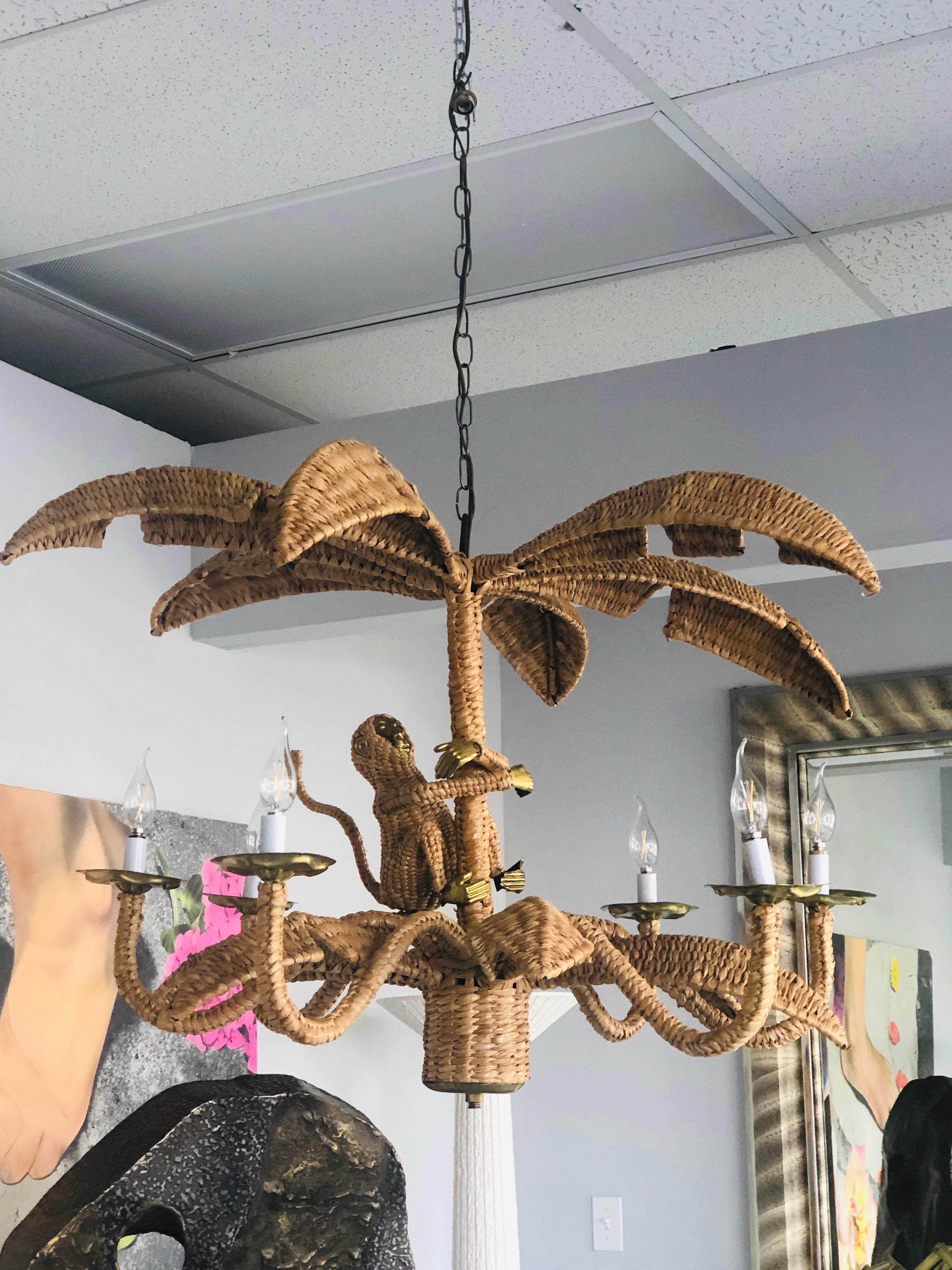 Mario Torres Large Palm Tree and Monkey Chandelier In Good Condition In Miami, FL