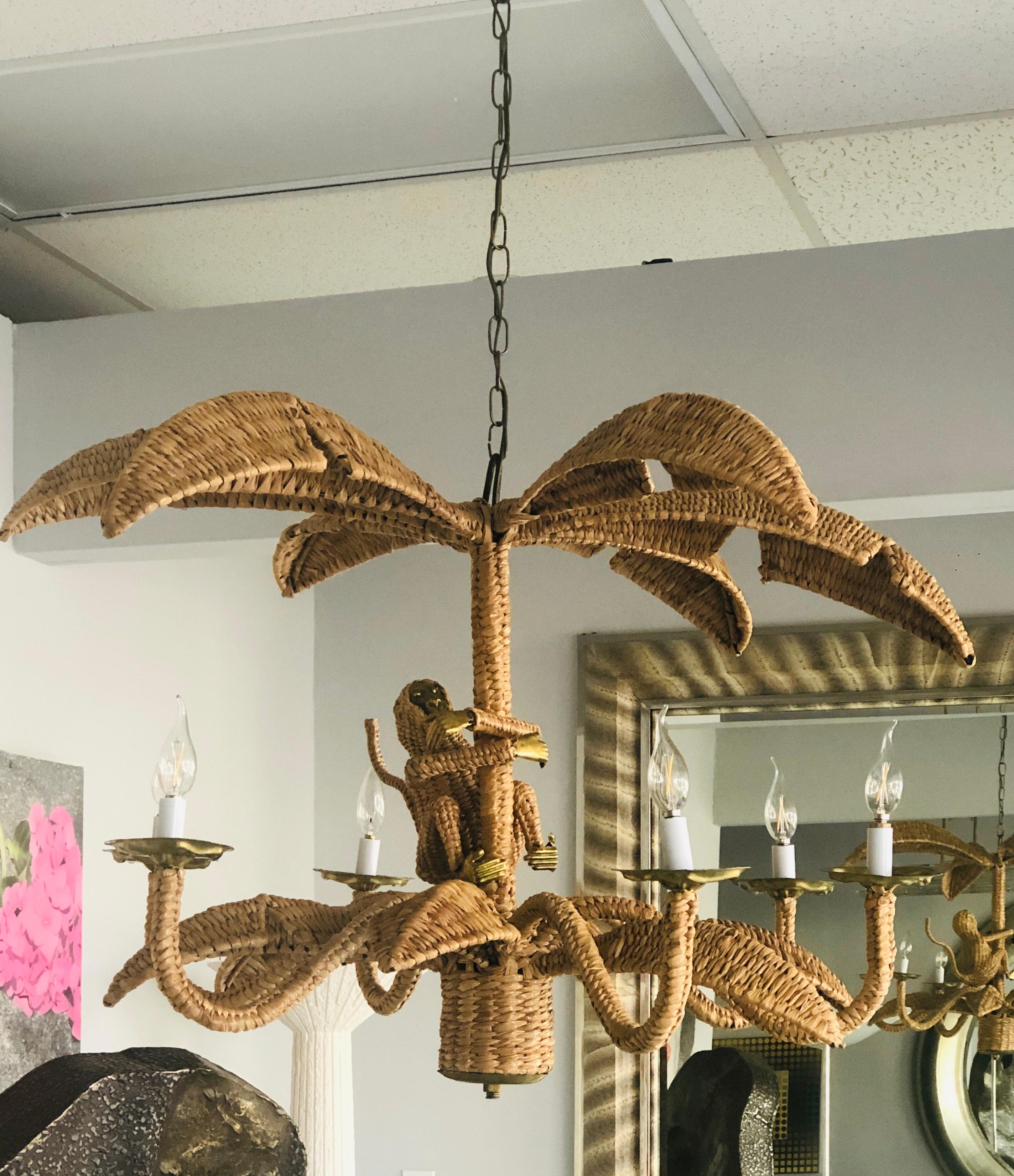 Copper Mario Torres Large Palm Tree and Monkey Chandelier
