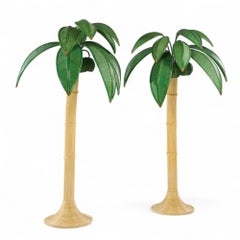 Mario Torres Lopez Style Mid Century Sculptural Rattan Palm Tree Lamps - Pair