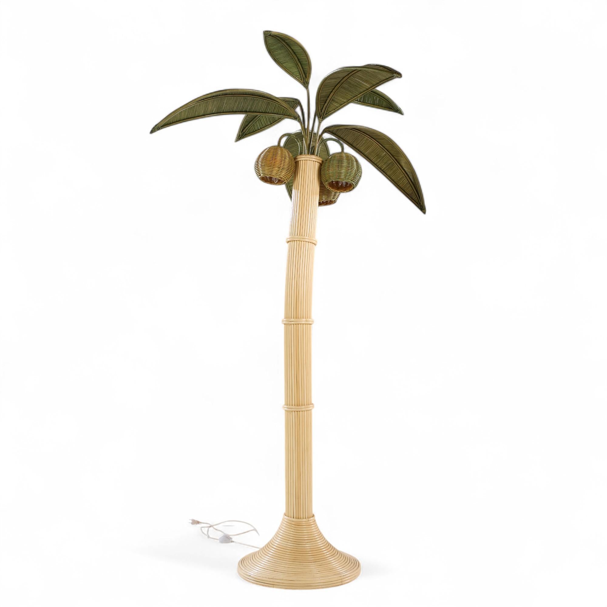 Mario Torres Lopez Style Mid Century Sculptural Rattan Palm Tree Lamps - Pair In Good Condition For Sale In Franklin Park, IL