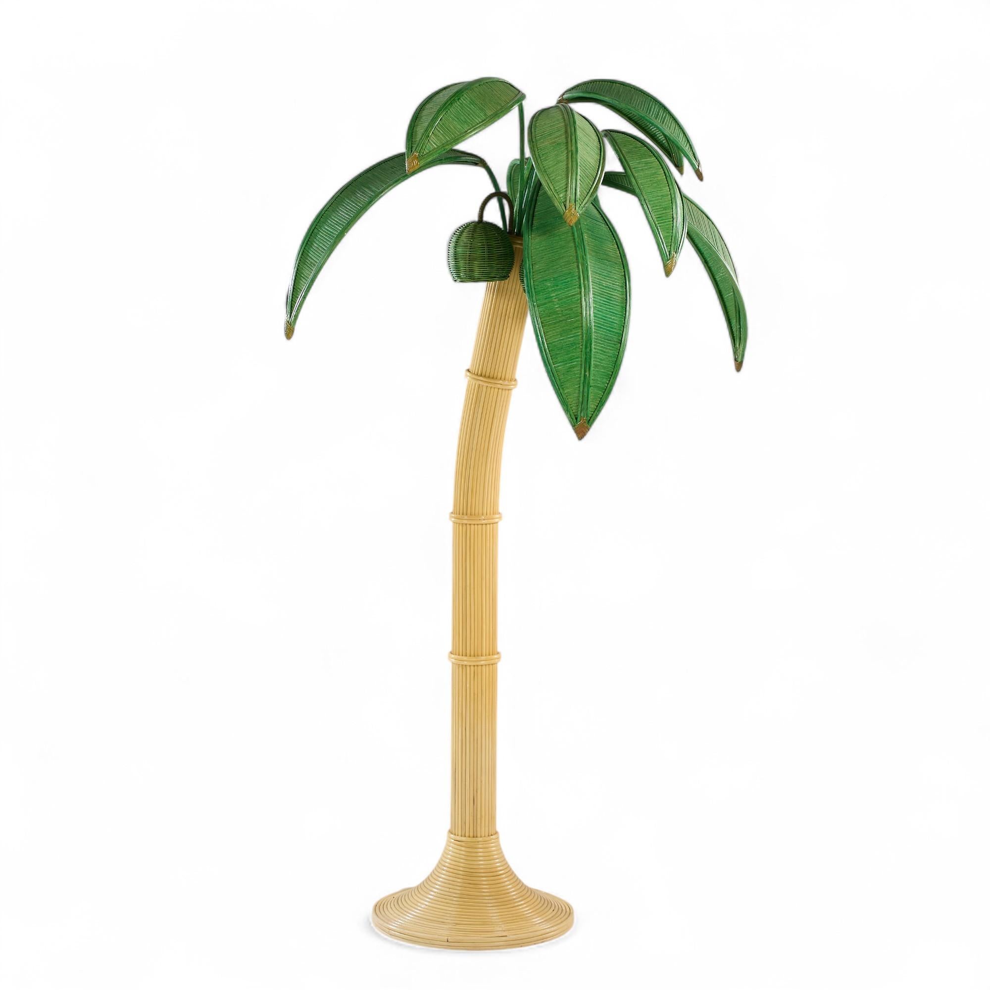 20th Century Mario Torres Lopez Style Mid Century Sculptural Rattan Palm Tree Lamps - Pair For Sale