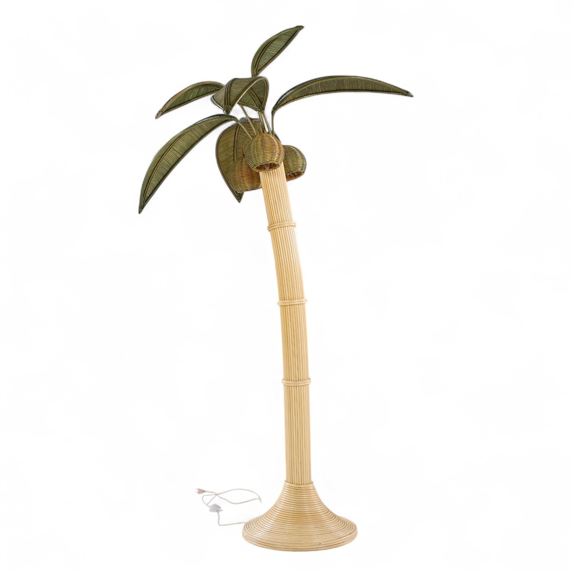 20th Century Mario Torres Lopez Style Mid Century Sculptural Rattan Palm Tree Lamps - Pair For Sale