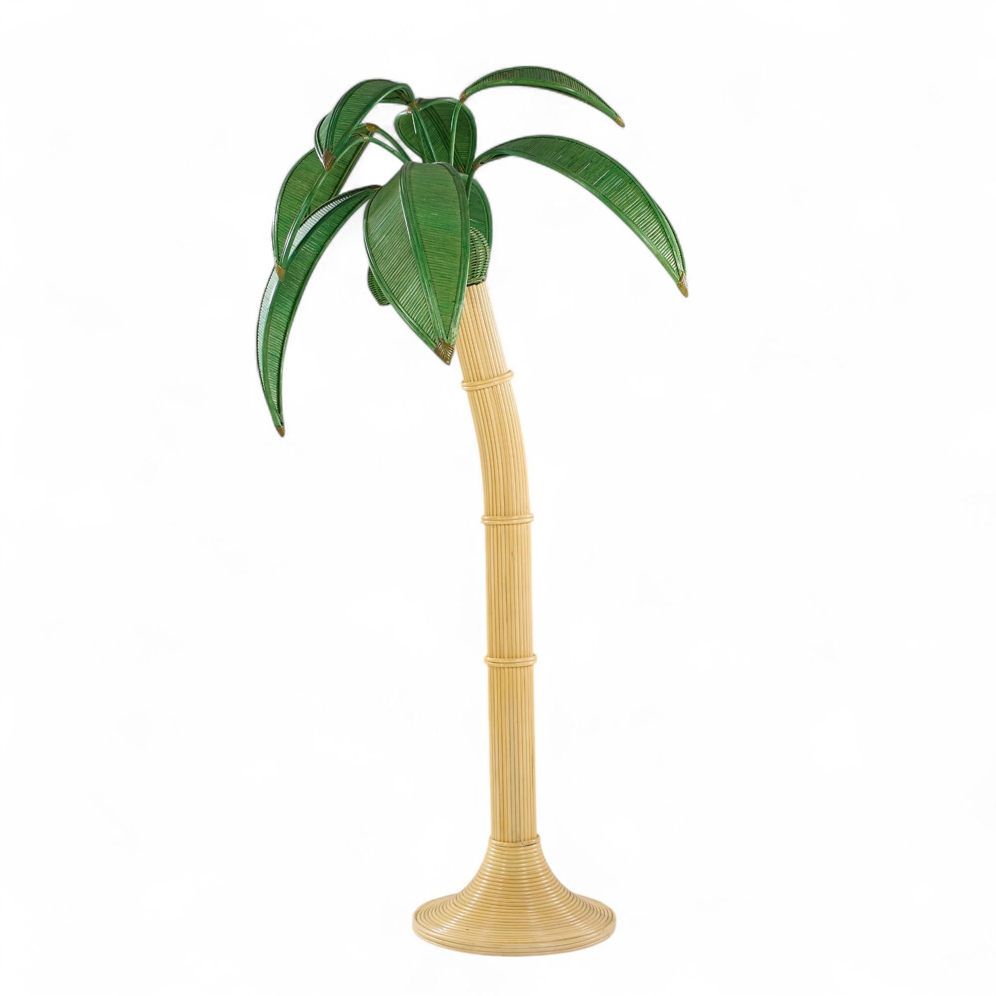 Mario Torres Lopez Style Mid Century Sculptural Rattan Palm Tree Lamps - Pair For Sale 1