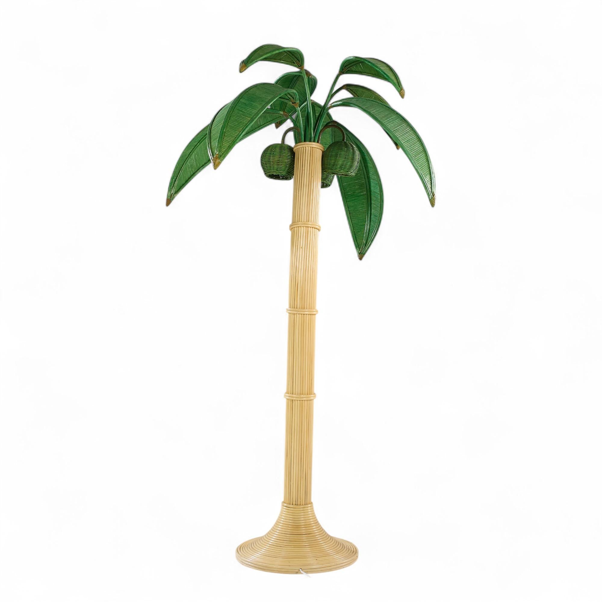 Mario Torres Lopez Style Mid Century Sculptural Rattan Palm Tree Lamps - Pair For Sale 2
