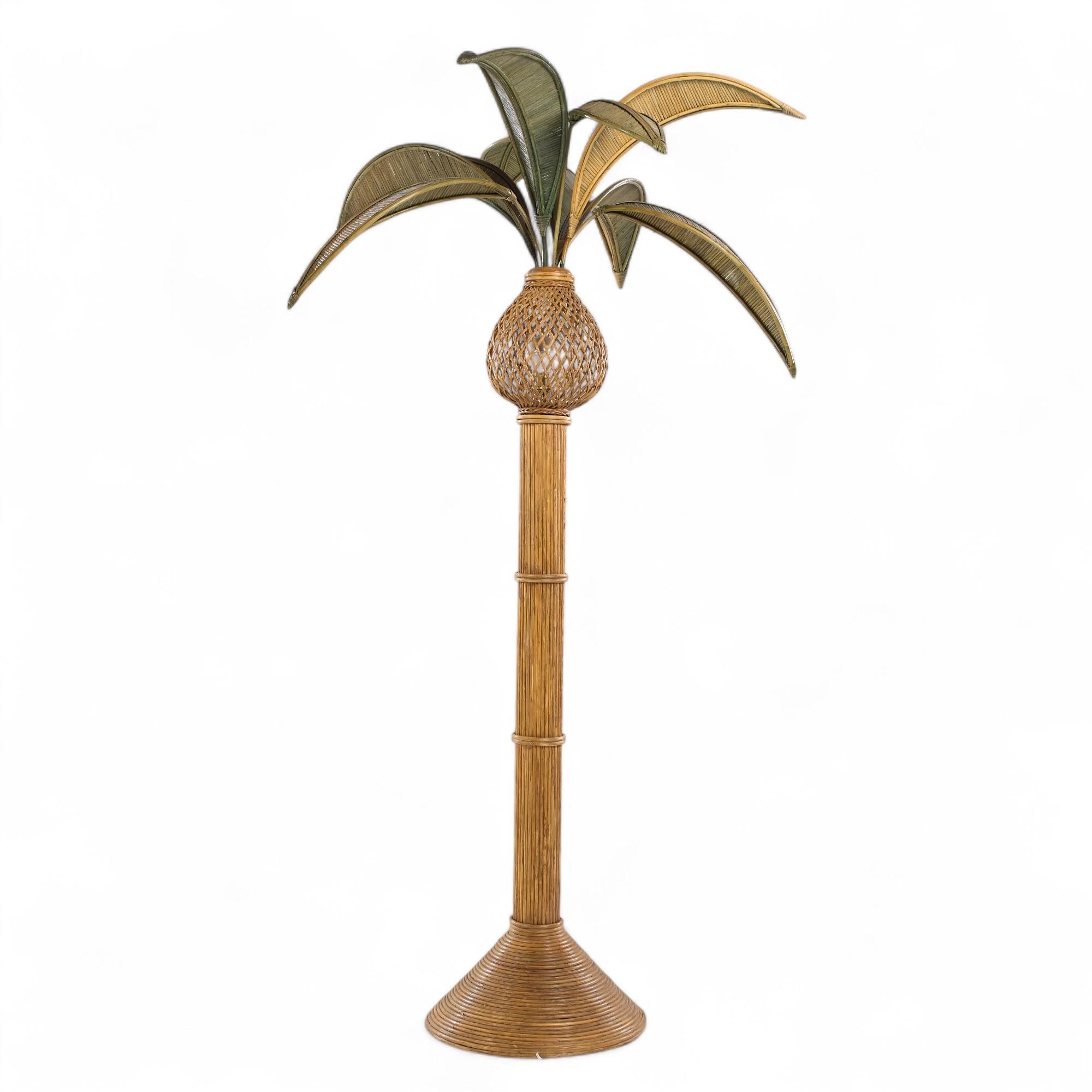 Mario Torres Lopez Style Mid Century Sculptural Rattan Palm Tree Lamps - Pair For Sale 2