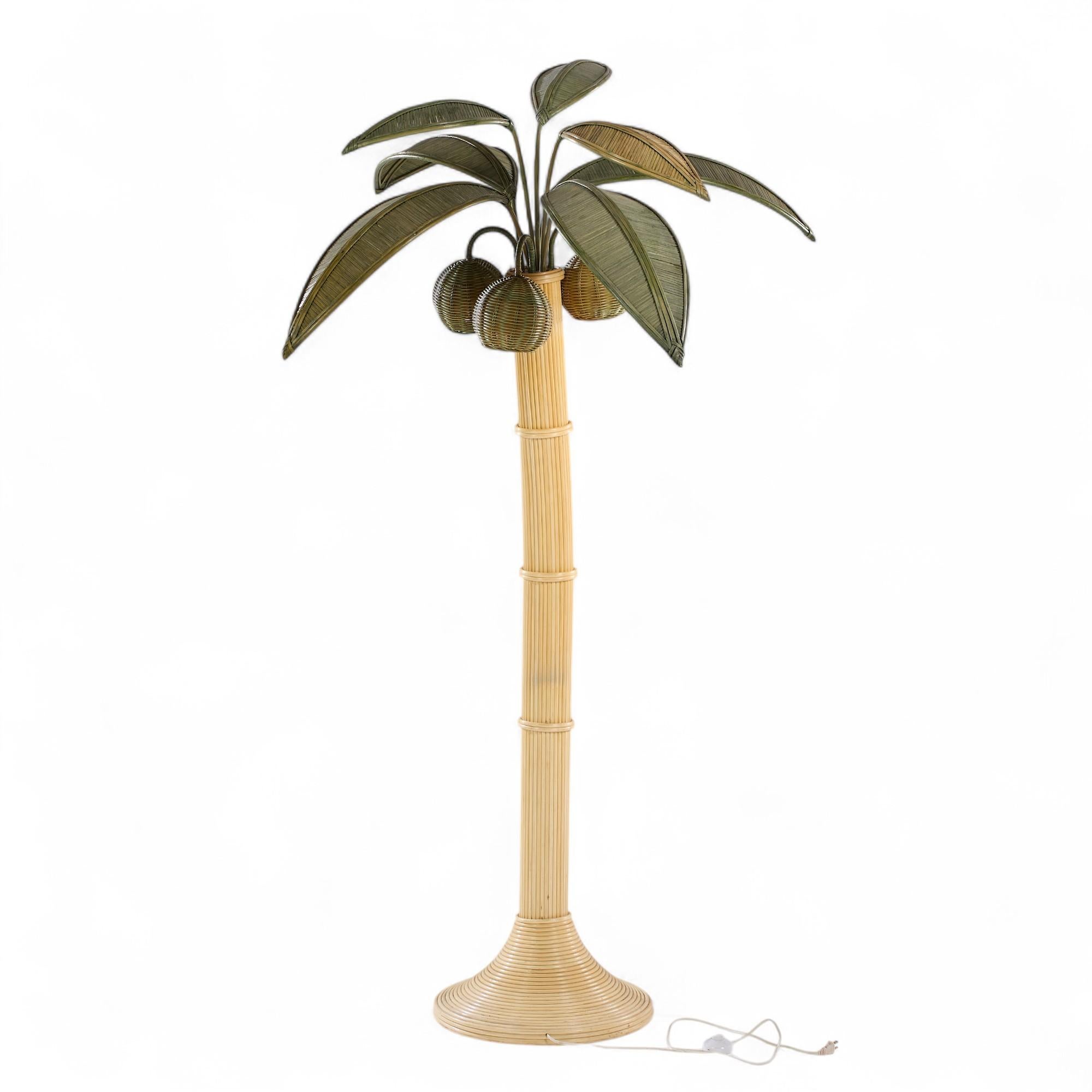 Mario Torres Lopez Style Mid Century Sculptural Rattan Palm Tree Lamps - Pair For Sale 2