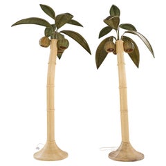 Mario Torres Lopez Style Mid Century Sculptural Rattan Palm Tree Lamps - Pair