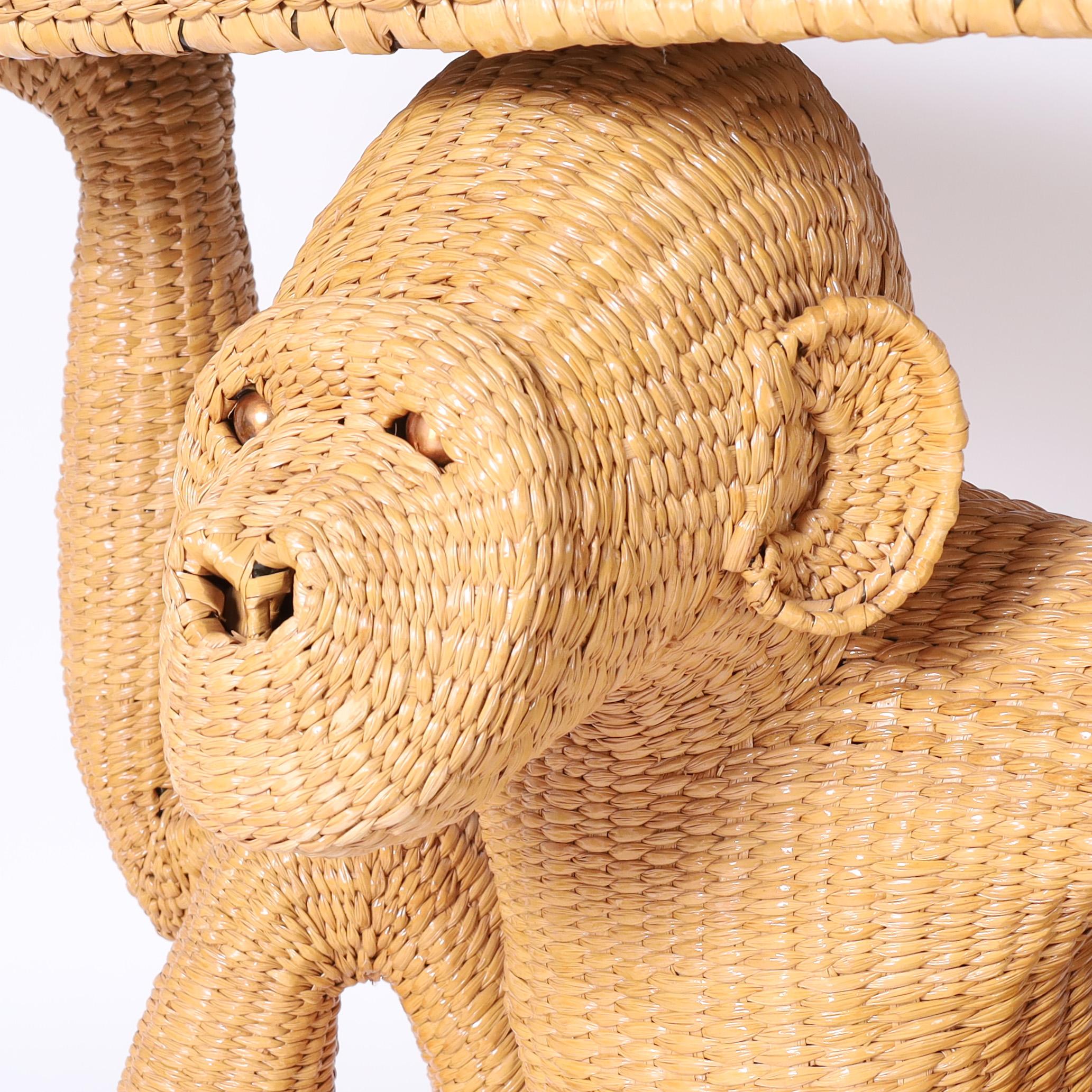 20th Century Mario Torres Mid Century Wicker Monkey Console For Sale