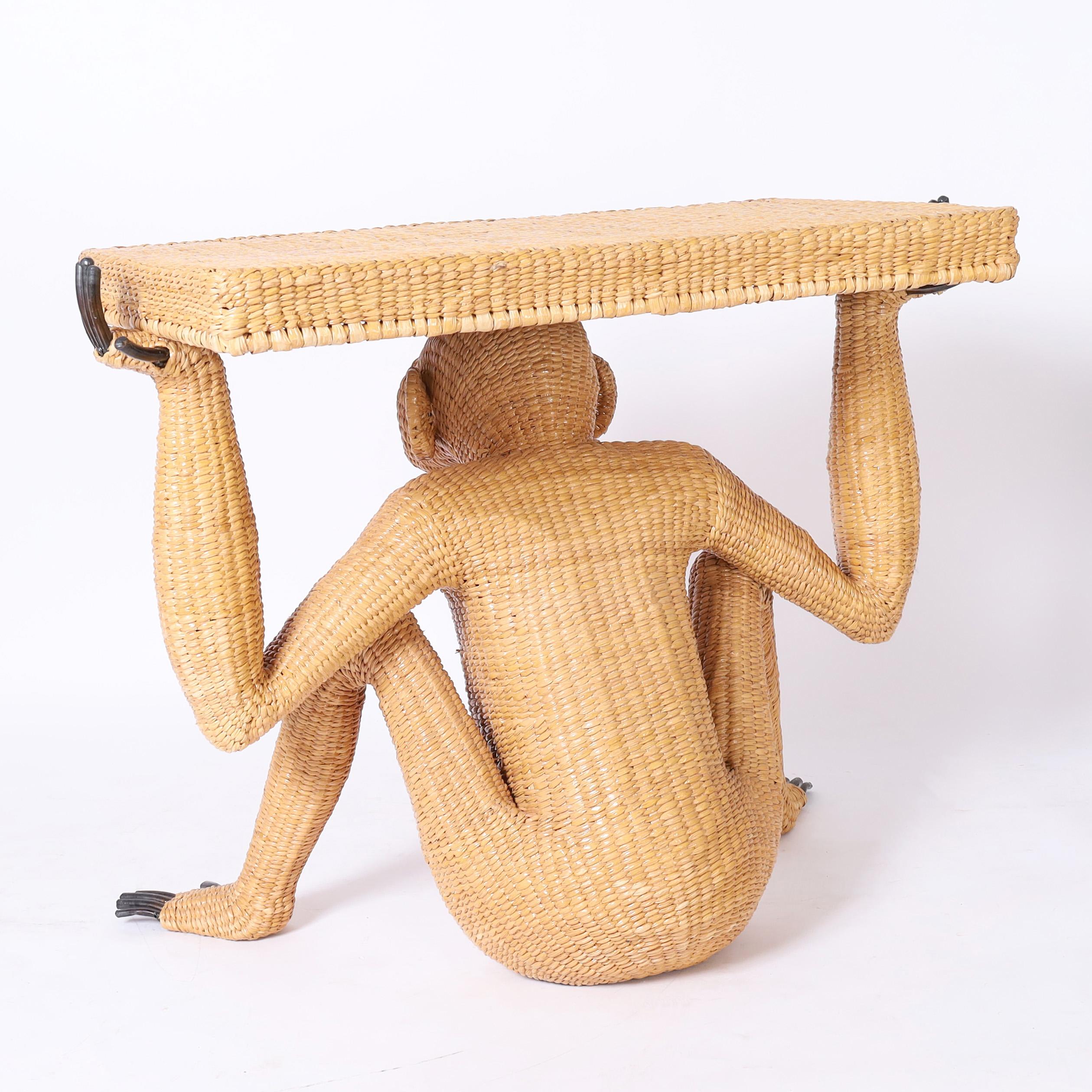 Mid-Century Modern Mario Torres Mid Century Wicker Monkey Console For Sale