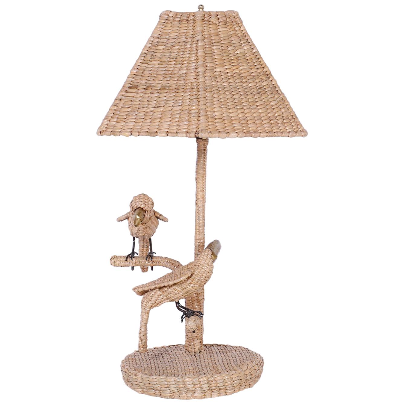 Mario Torres Wicker Parrot and Toucan Bird Table Lamp