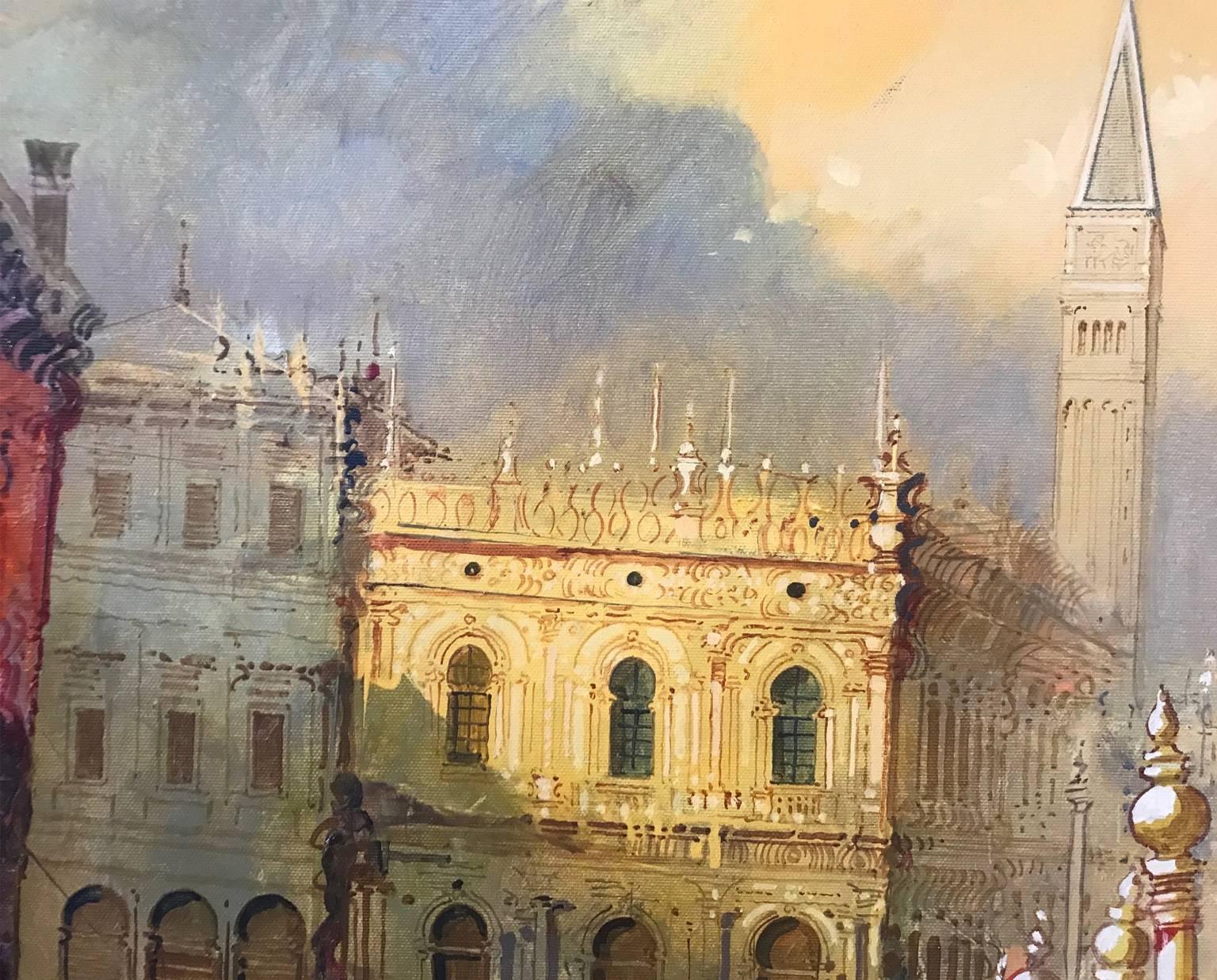 Venetian view, Gondola,  - Painting by Mario Tosi
