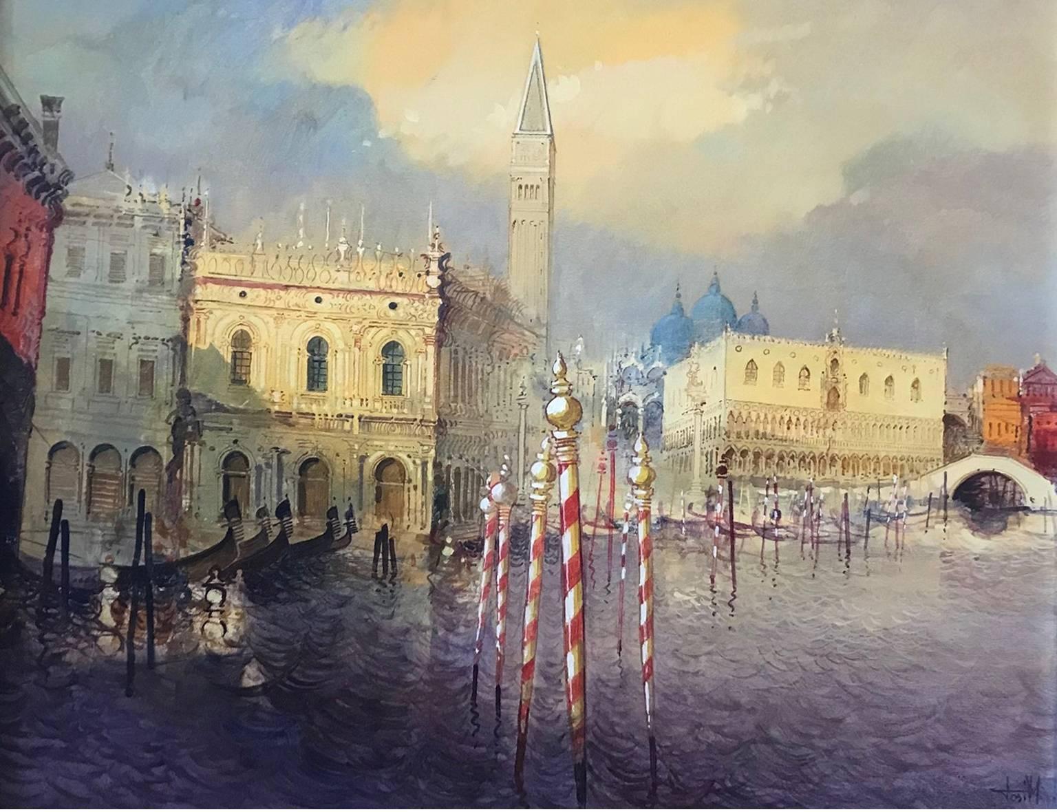 Mario Tosi Landscape Painting - Venetian view, Gondola, 