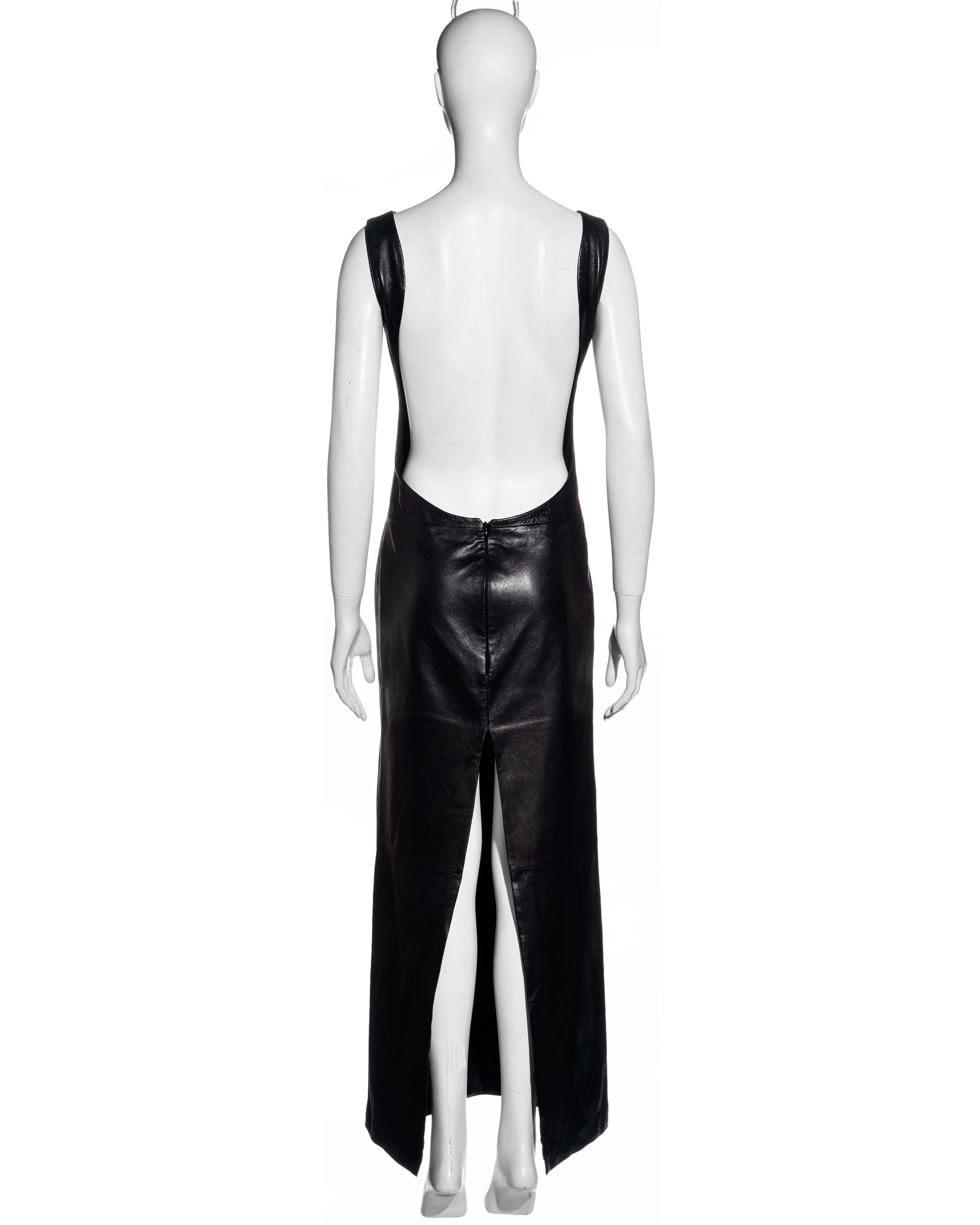 Black Mario Valentino black lambskin leather open back full-length dress, fw 1999
