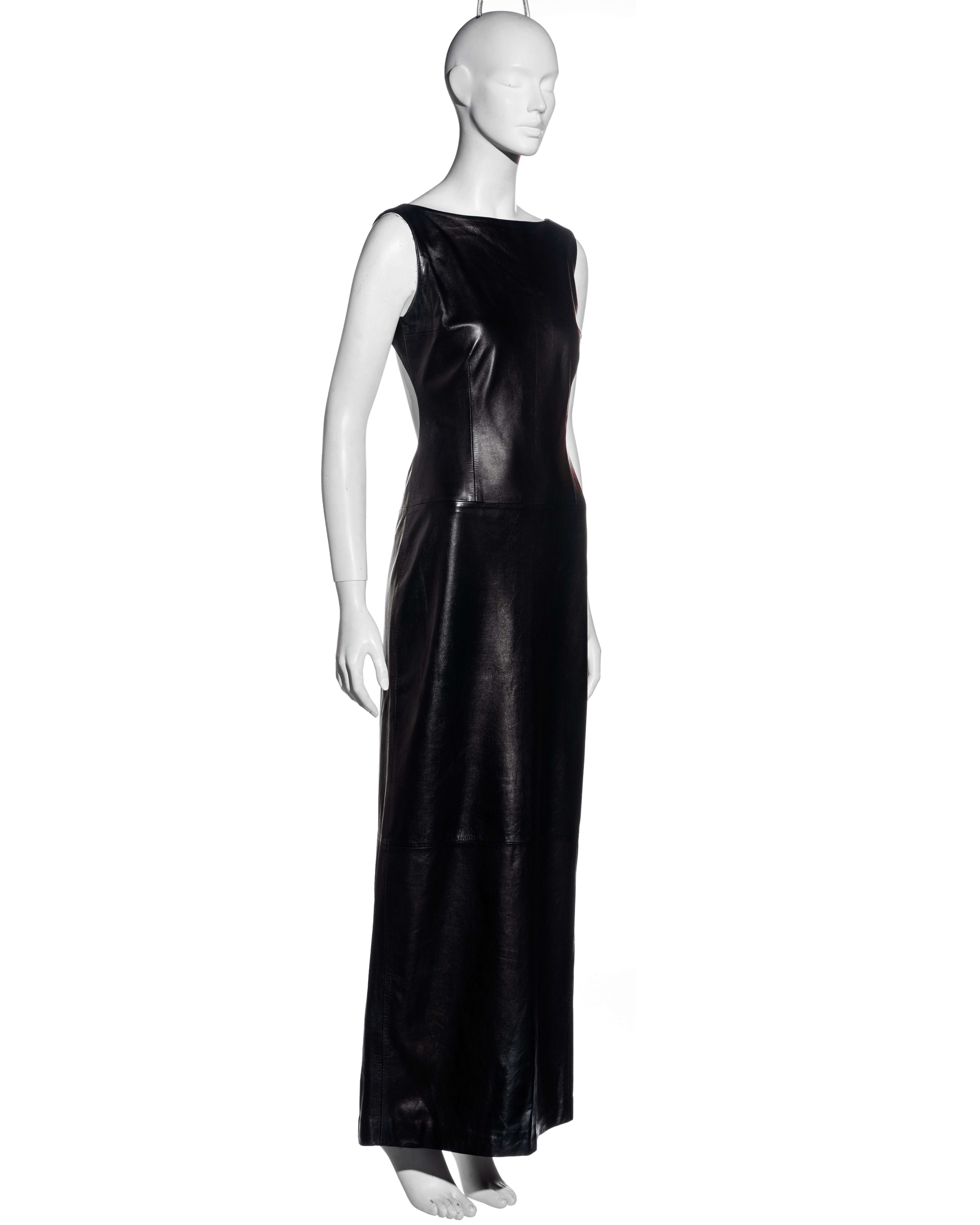 Mario Valentino black lambskin leather open back full-length dress, fw 1999 In Excellent Condition In London, GB