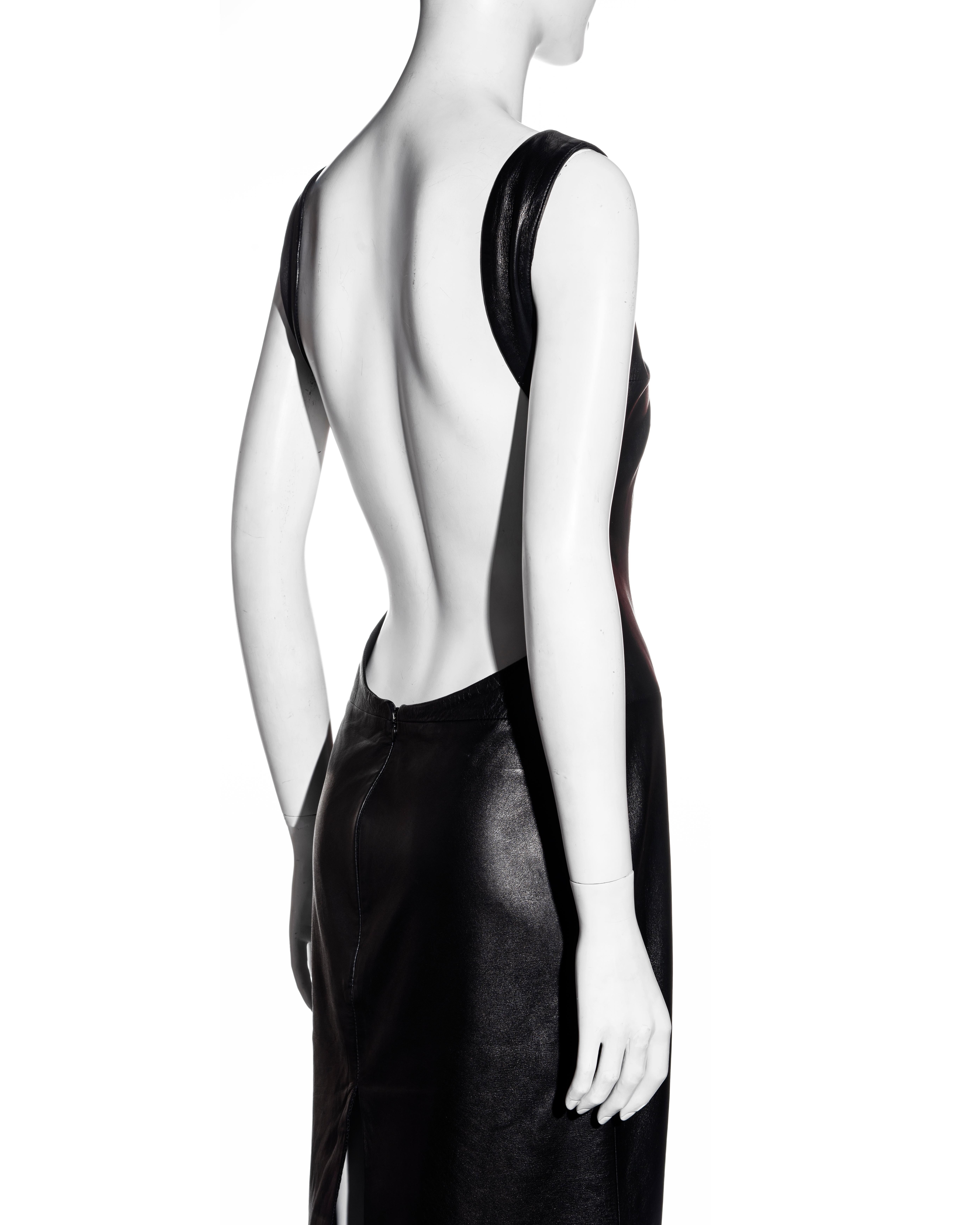 Mario Valentino black lambskin leather open back full-length dress, fw 1999 1