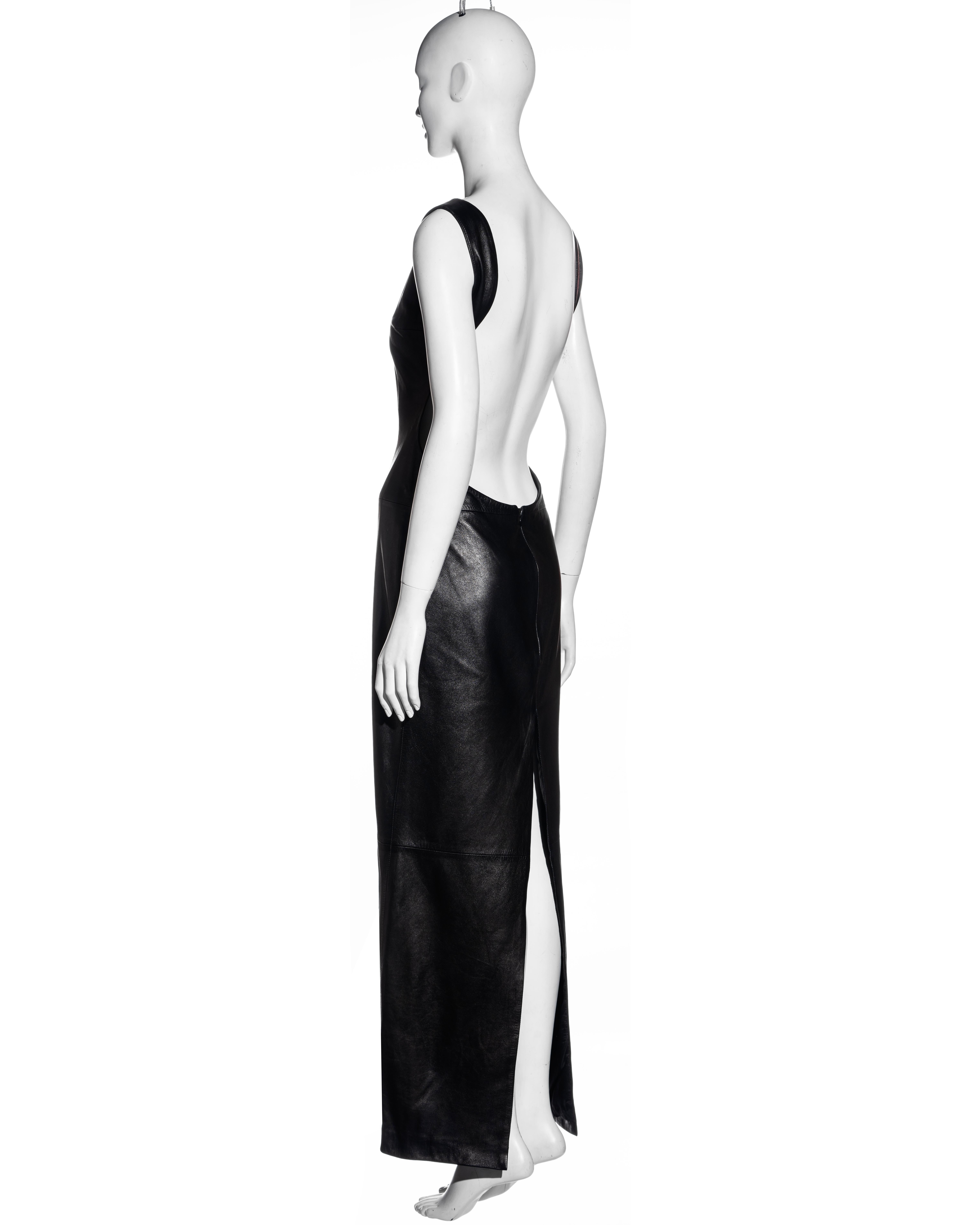 Mario Valentino black lambskin leather open back full-length dress, fw 1999 2