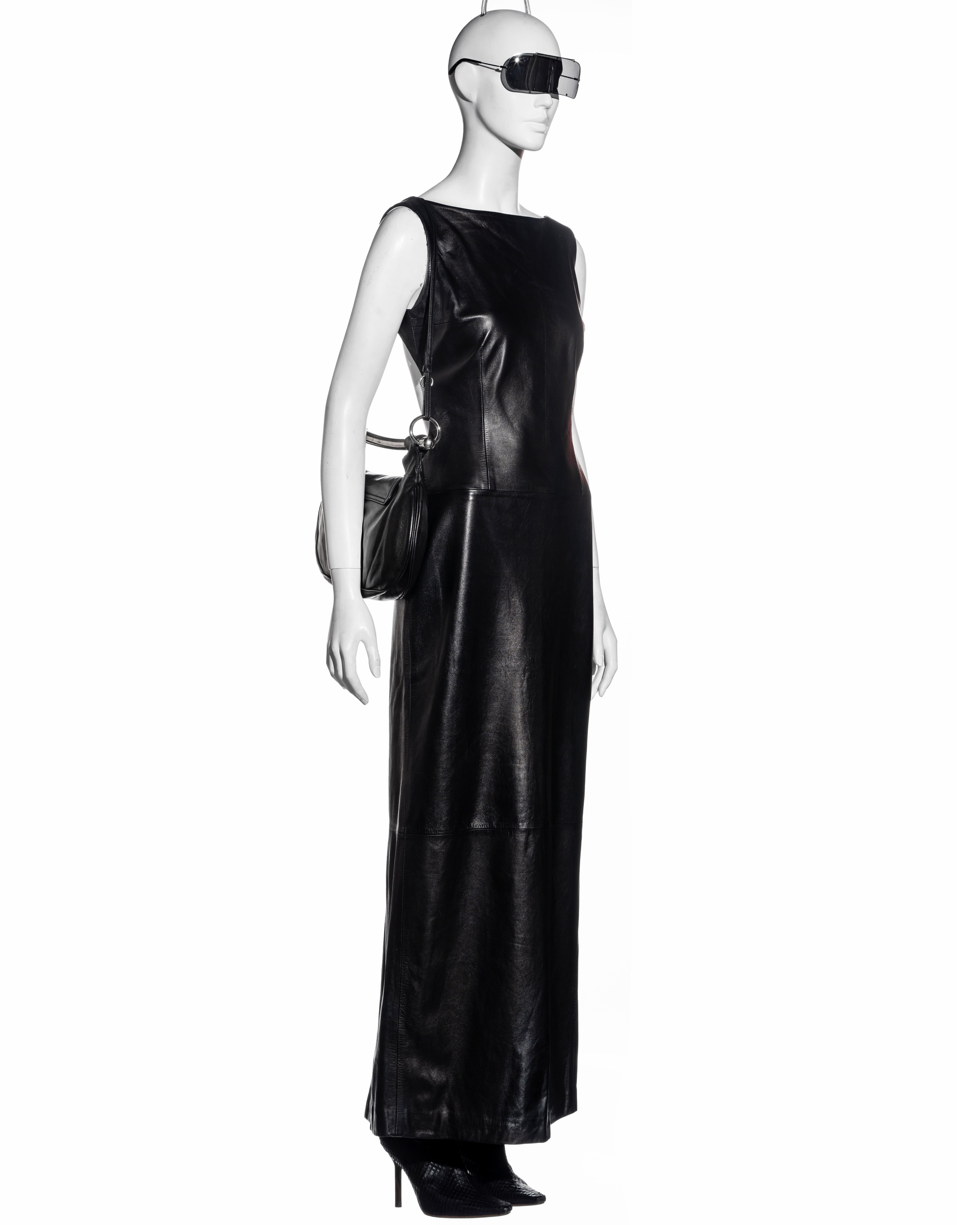 Mario Valentino black lambskin leather open back full-length dress, fw 1999 3