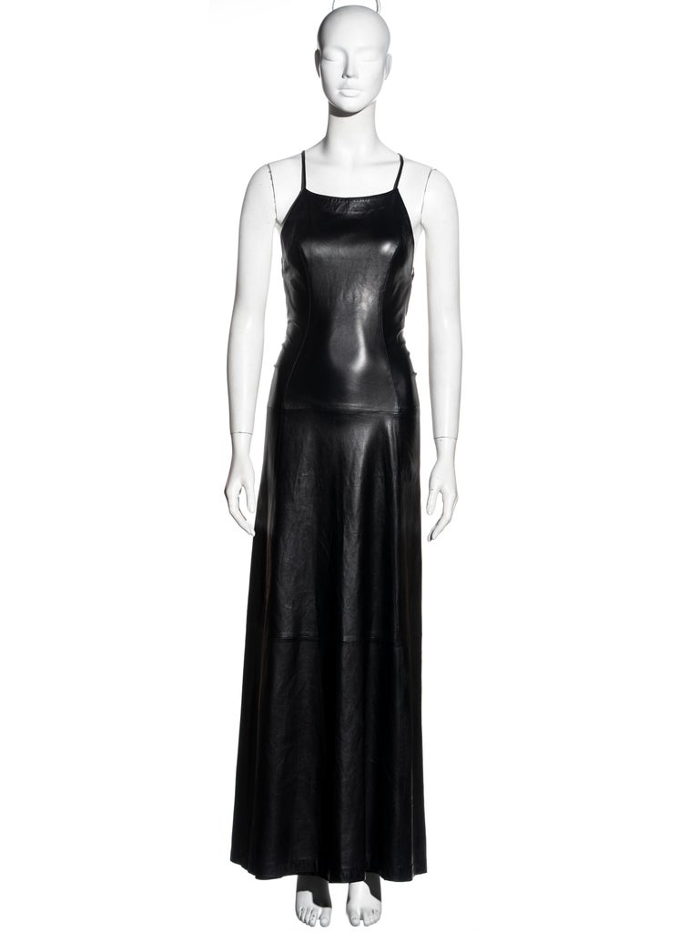 Mario Valentino black leather open back evening dress, fw 1999 at 1stDibs